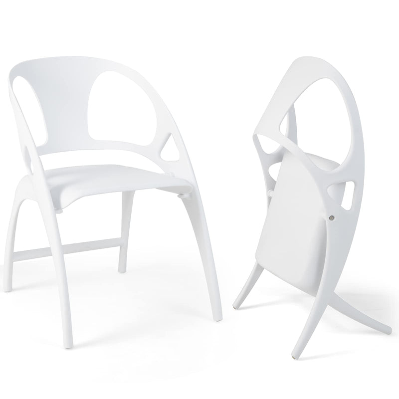 KOMFOTT Folding Dining Chairs Set of 2, Outdoor Plastic Dining Chairs with Armrest and High Backrest