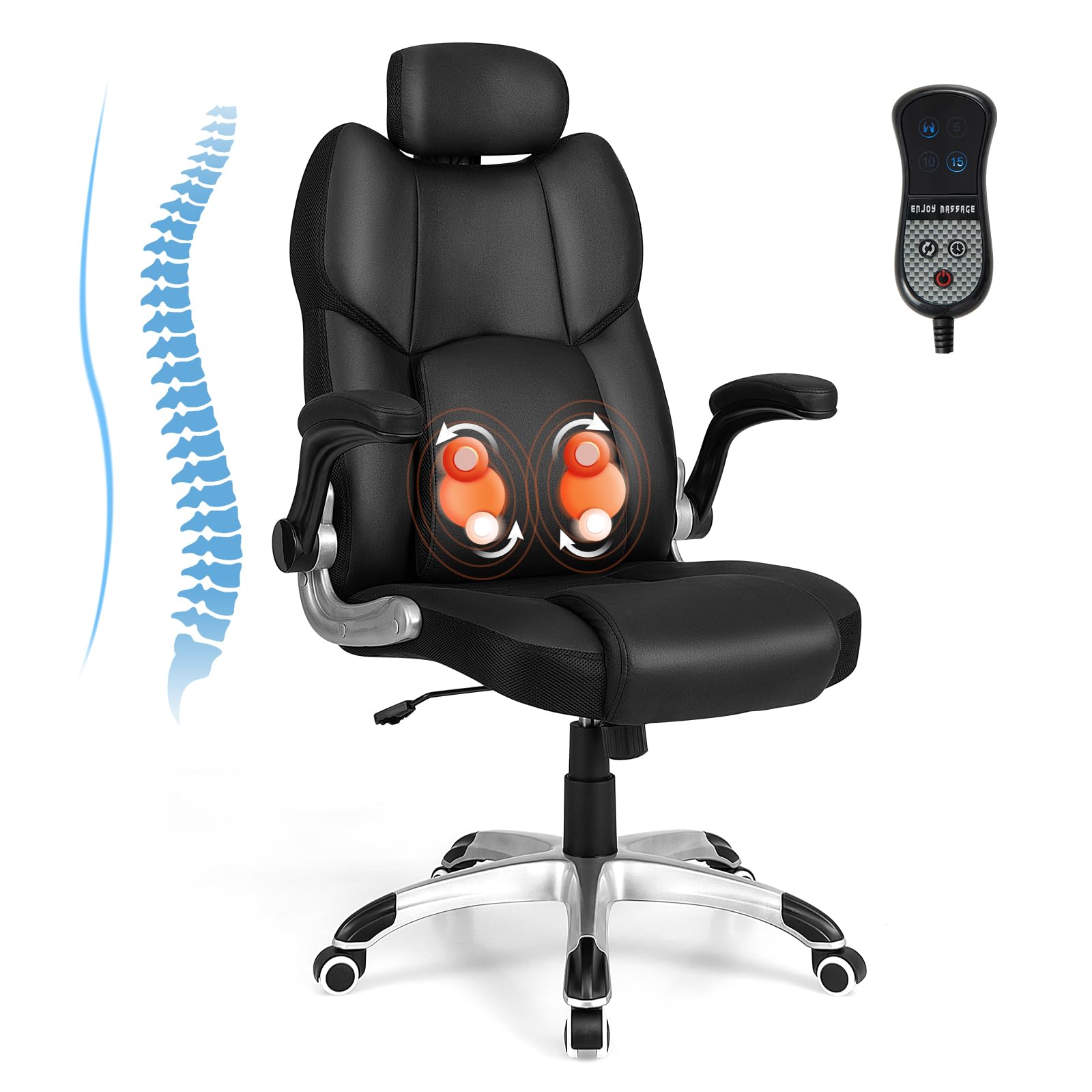 KOMFOTT Executive Office Chair, Kneading Massage Computer Chair with Removable Lumbar Support Pillow, Adjustable Headrest