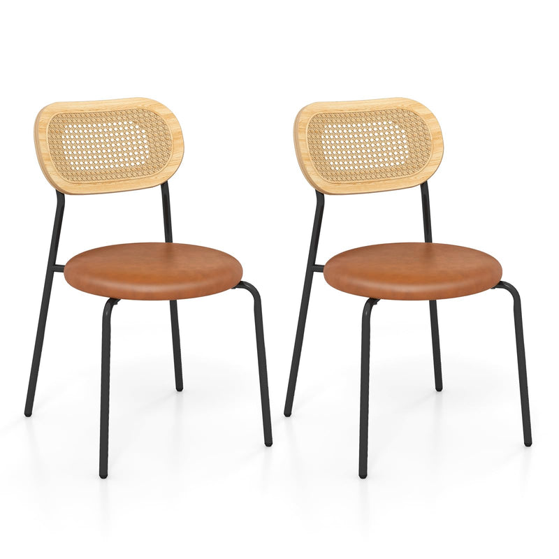 KOMFOTT Rattan Dining Chairs Set of 2/4, Upholstered Kitchen Chairs with Metal Legs