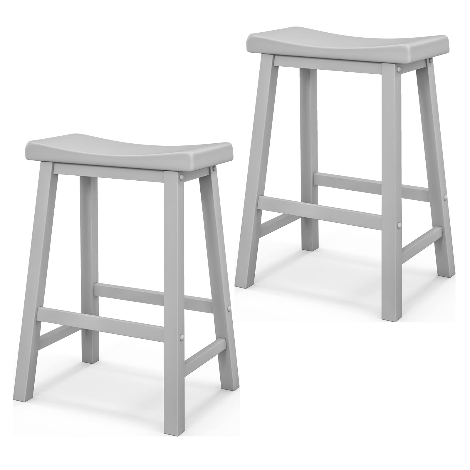 KOMFOTT Saddle Stools Set of 2/4, 24-inch Counter Height Barstools with Solid Wood Legs & Footrests