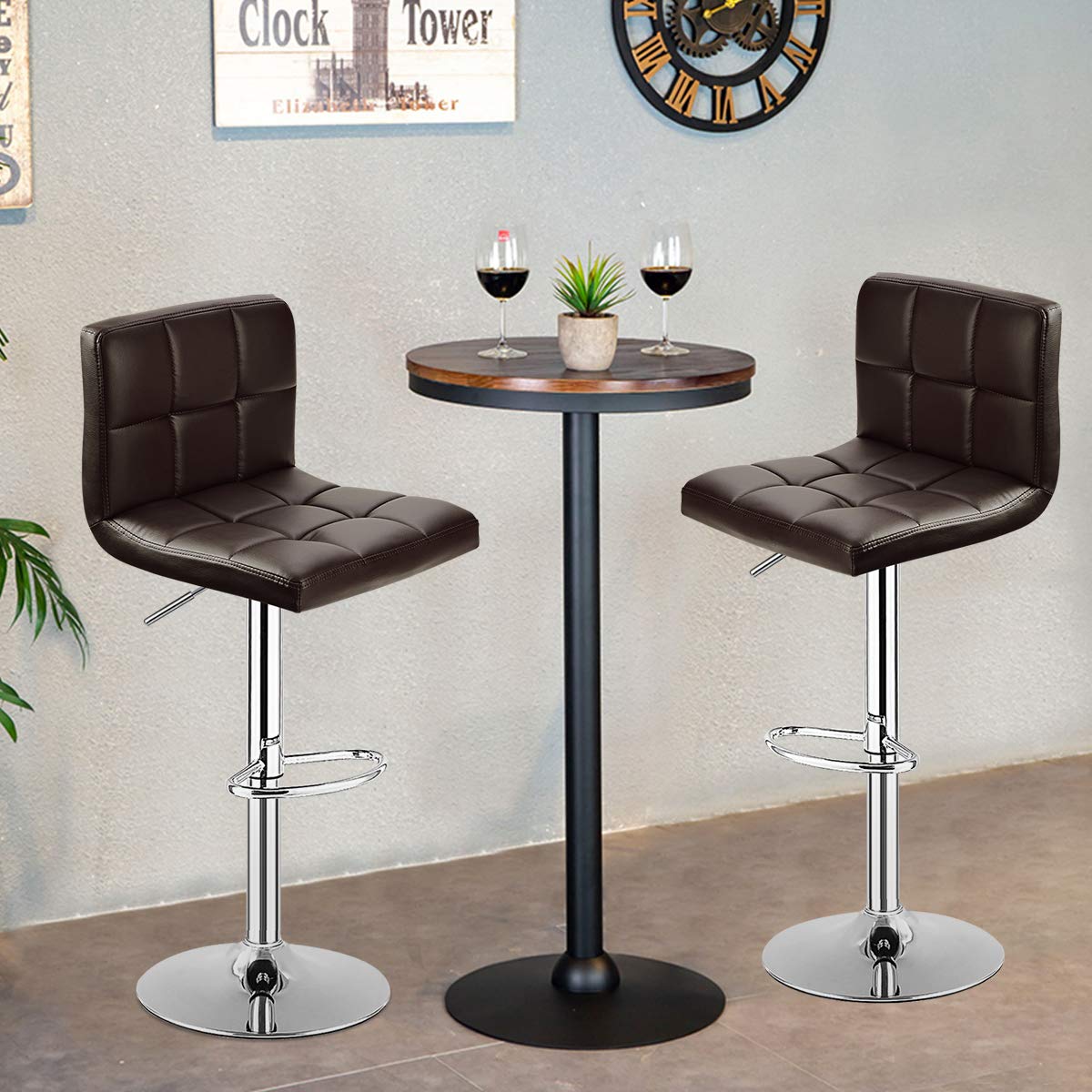 KOMFOTT Bar Stools Set of 1/2/4, Modern PU Leather Height Adjustable Barstools with Back, Footrest, Metal Base