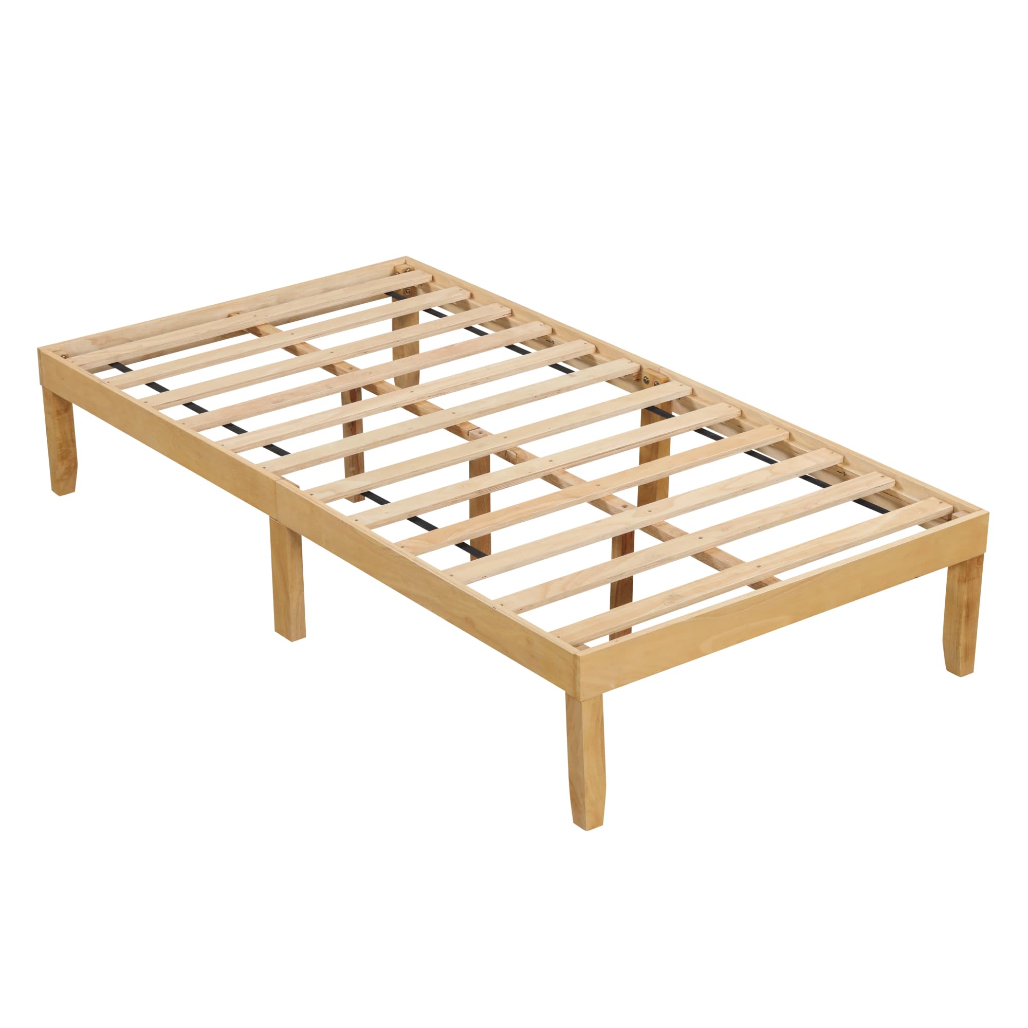 KOMFOTT Wood Platform Bed Frame, 14 Inches Wooden Mattress Foundation with Solid Rubber Wood Legs