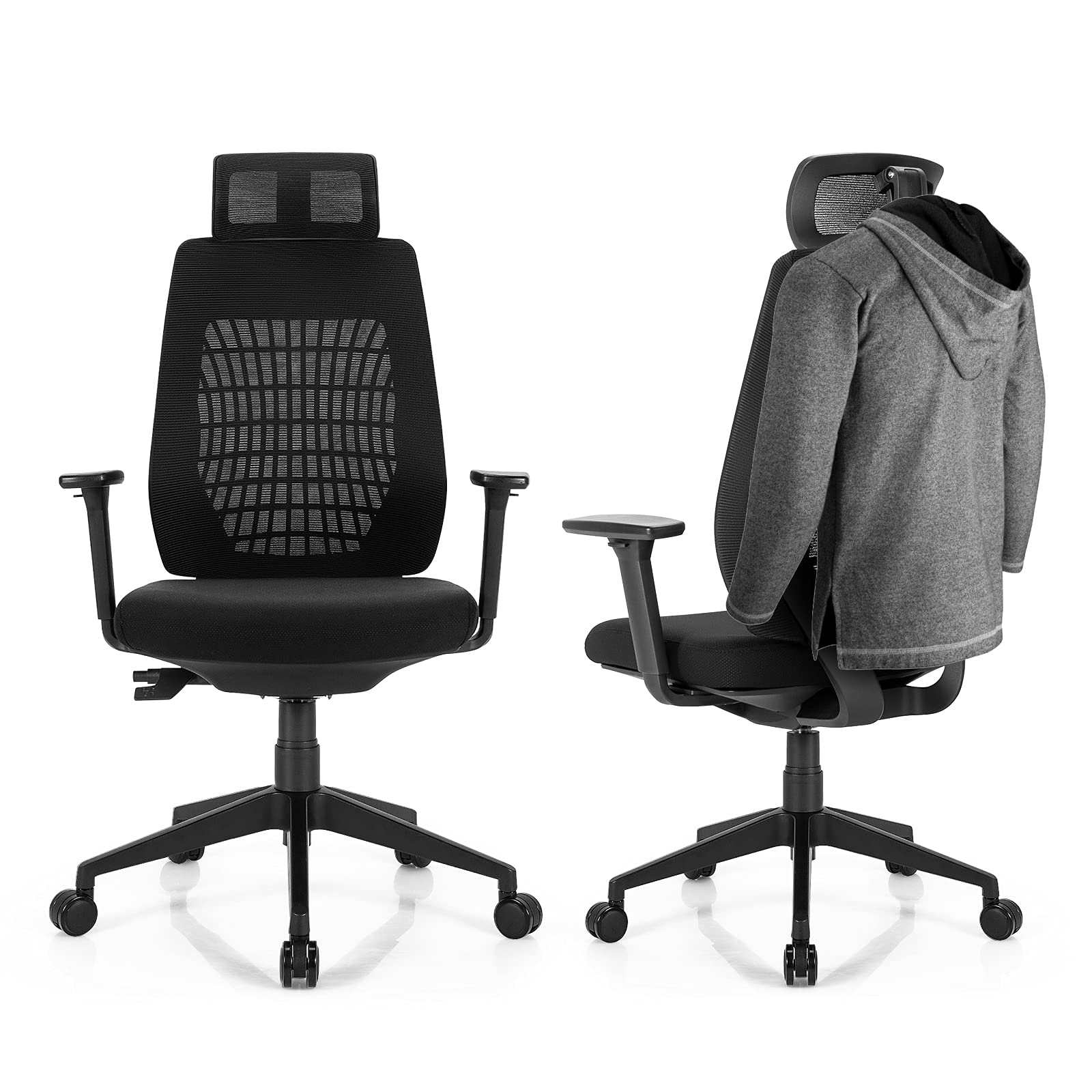 KOMFOTT Ergonomic Mesh Office Chair, Reclining High Back Swivel Executive Chair w/ 3D Armrests, Rotatable Headrest