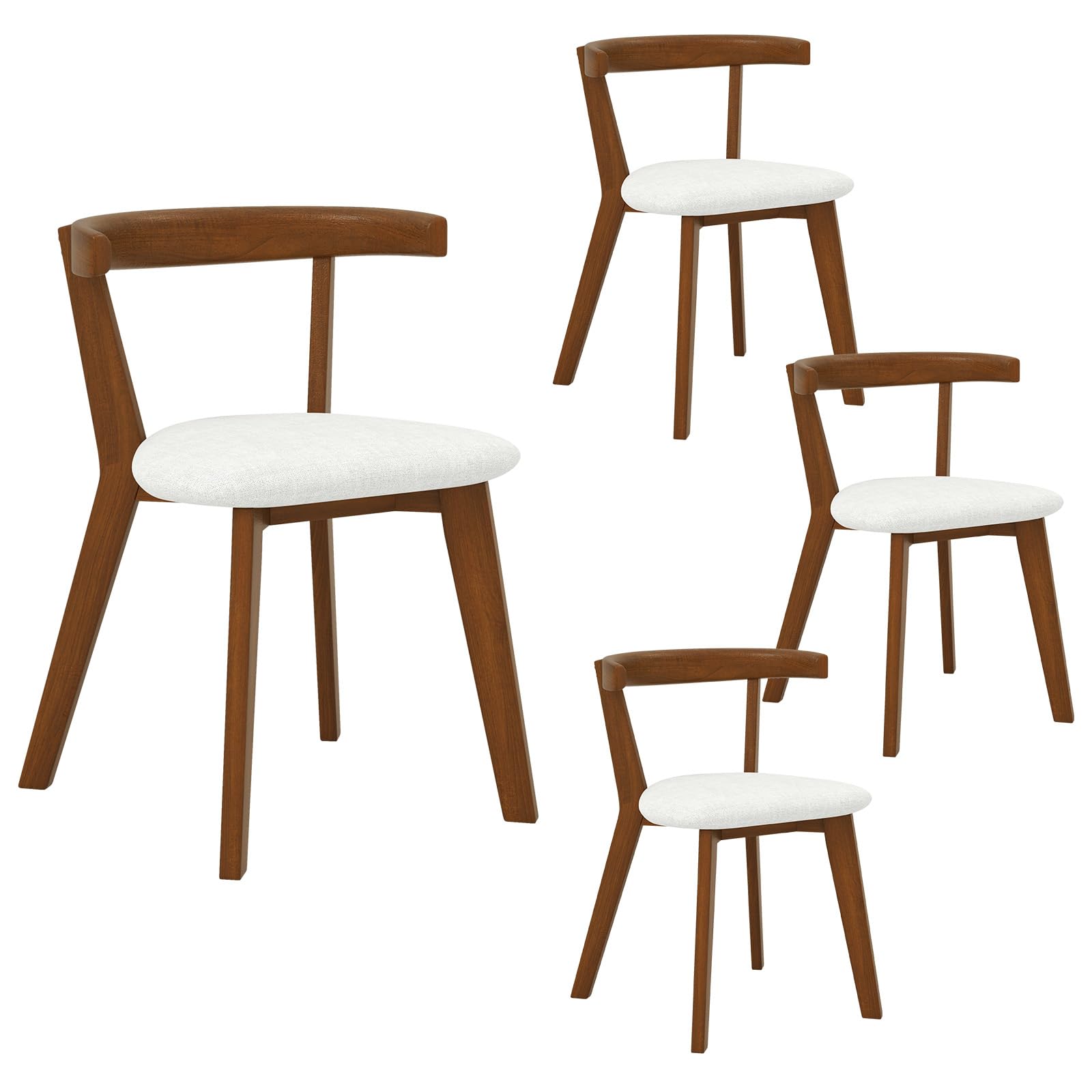 KOMFOTT Wooden Dining Chairs Set of 2, Farmhouse Hanging Kitchen Chairs w/Rubber Wood Frame, Padded Seat, Curve Back