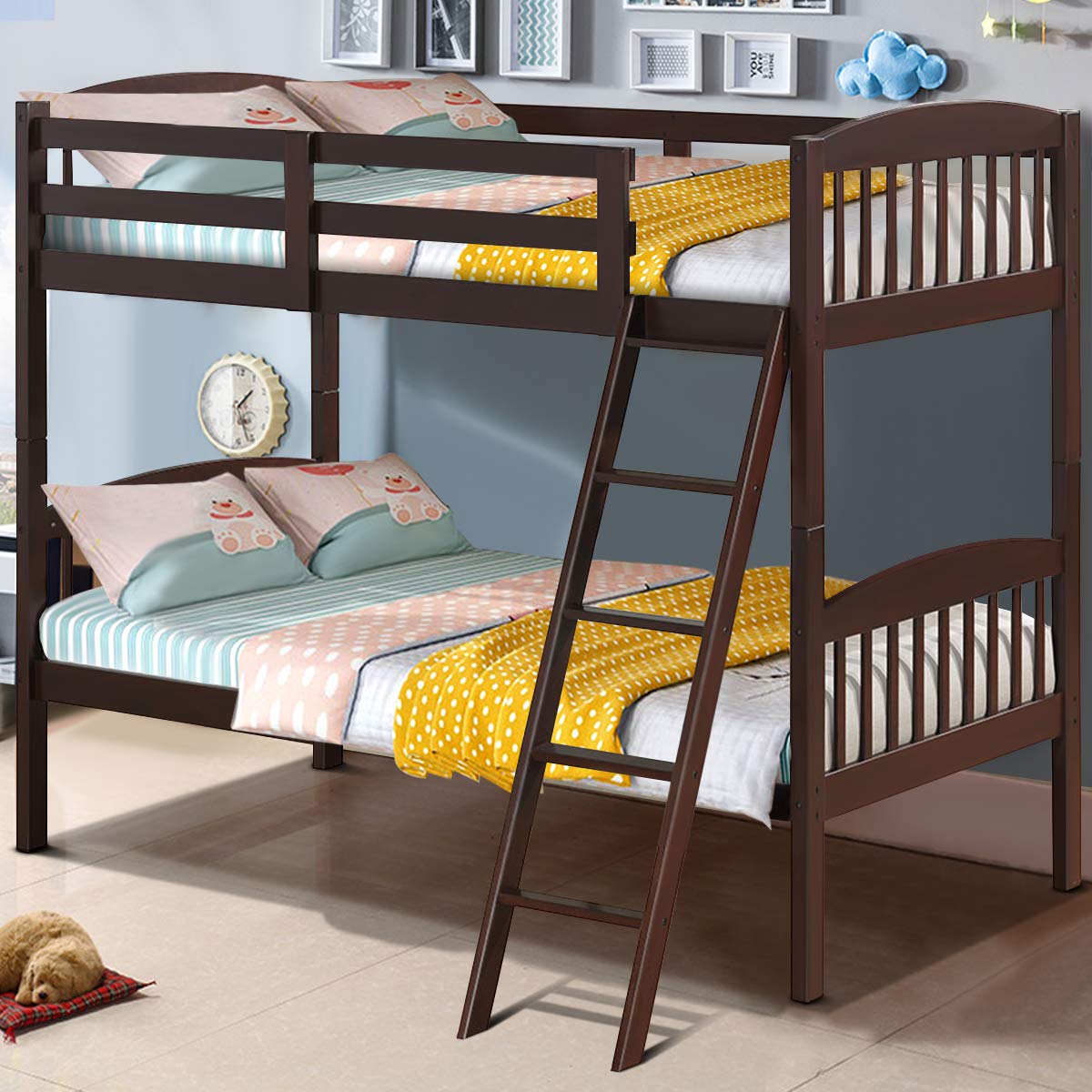 KOMFOTT Twin Over Twin Bunk Beds, Convertible Into Two Individual Solid Rubberwood Beds