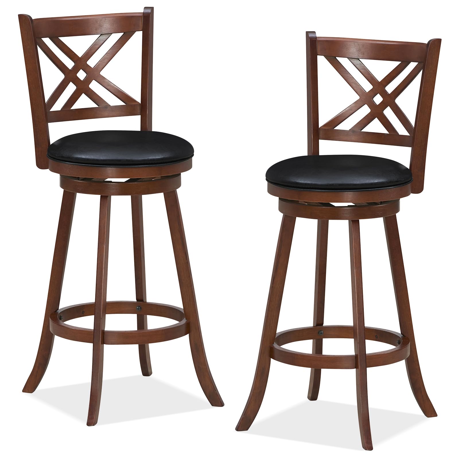 KOMFOTT 360° Swivel Barstools Set of 2/4, 29" Bar Height Bar Chairs with Back & Footrest