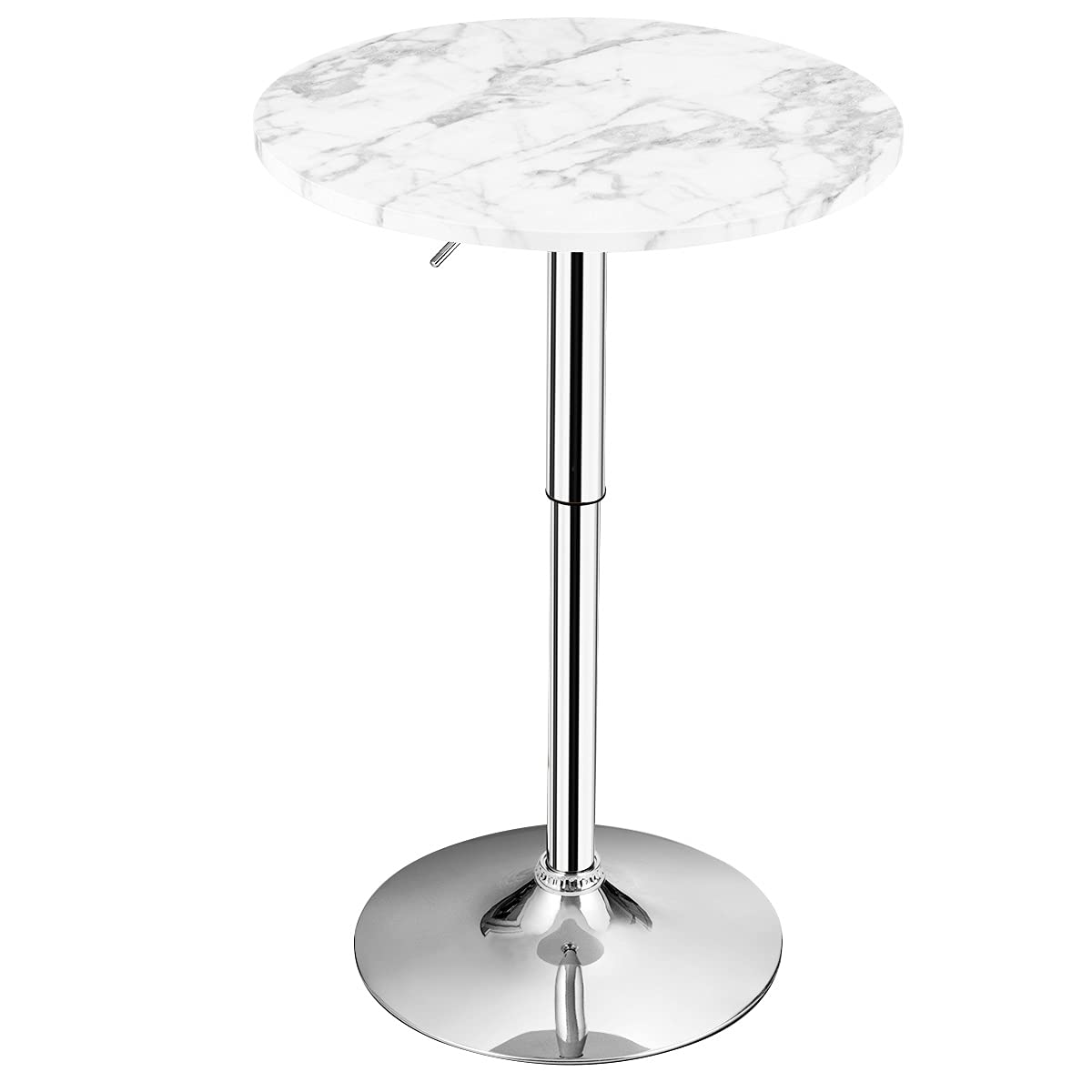 KOMFOTT Round Pub Table Height Adjustable, 360° Swivel Cocktail Pub Table with Sliver Leg and Base