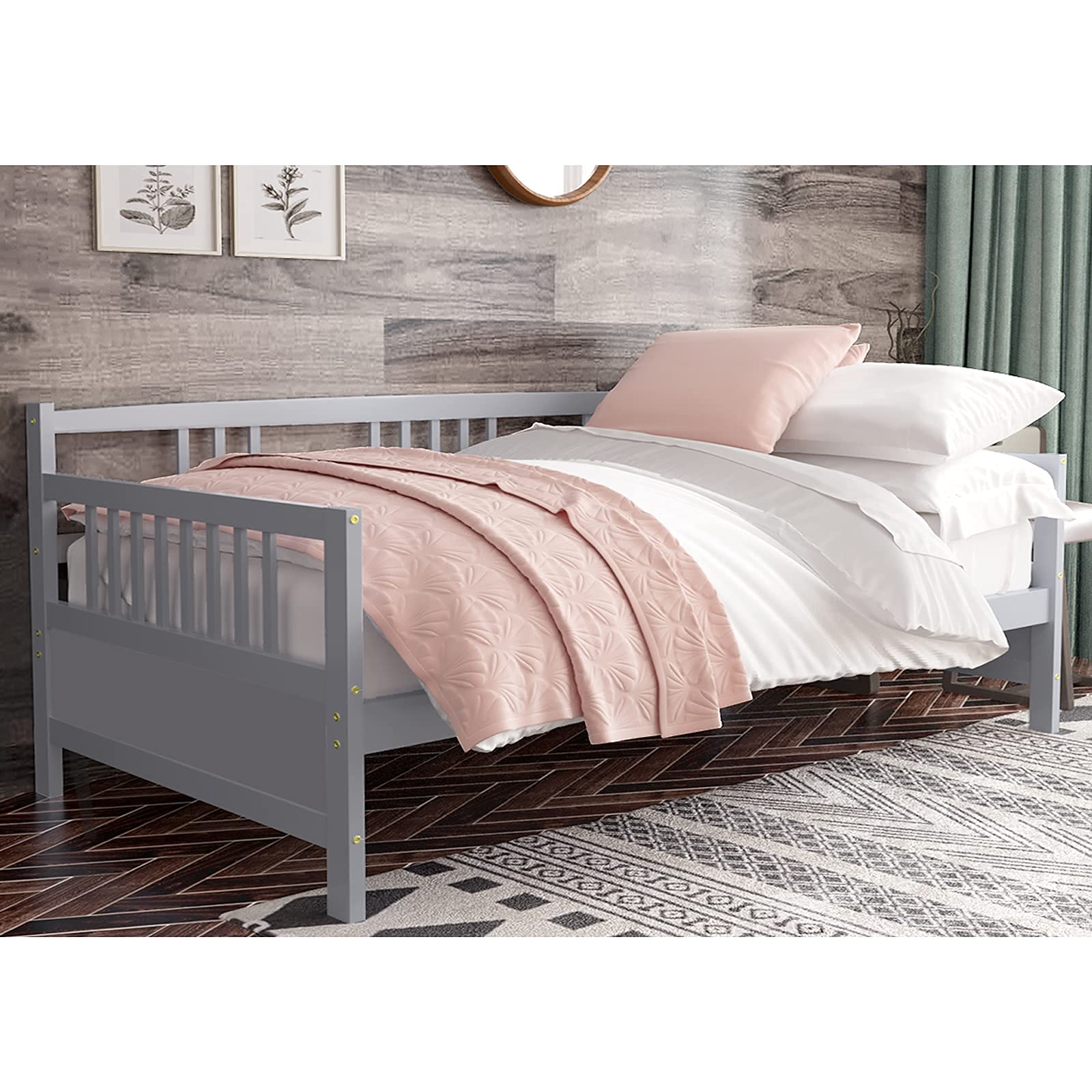 KOMFOTT Twin Size Wood Daybed with Rails & Wood Slat Support