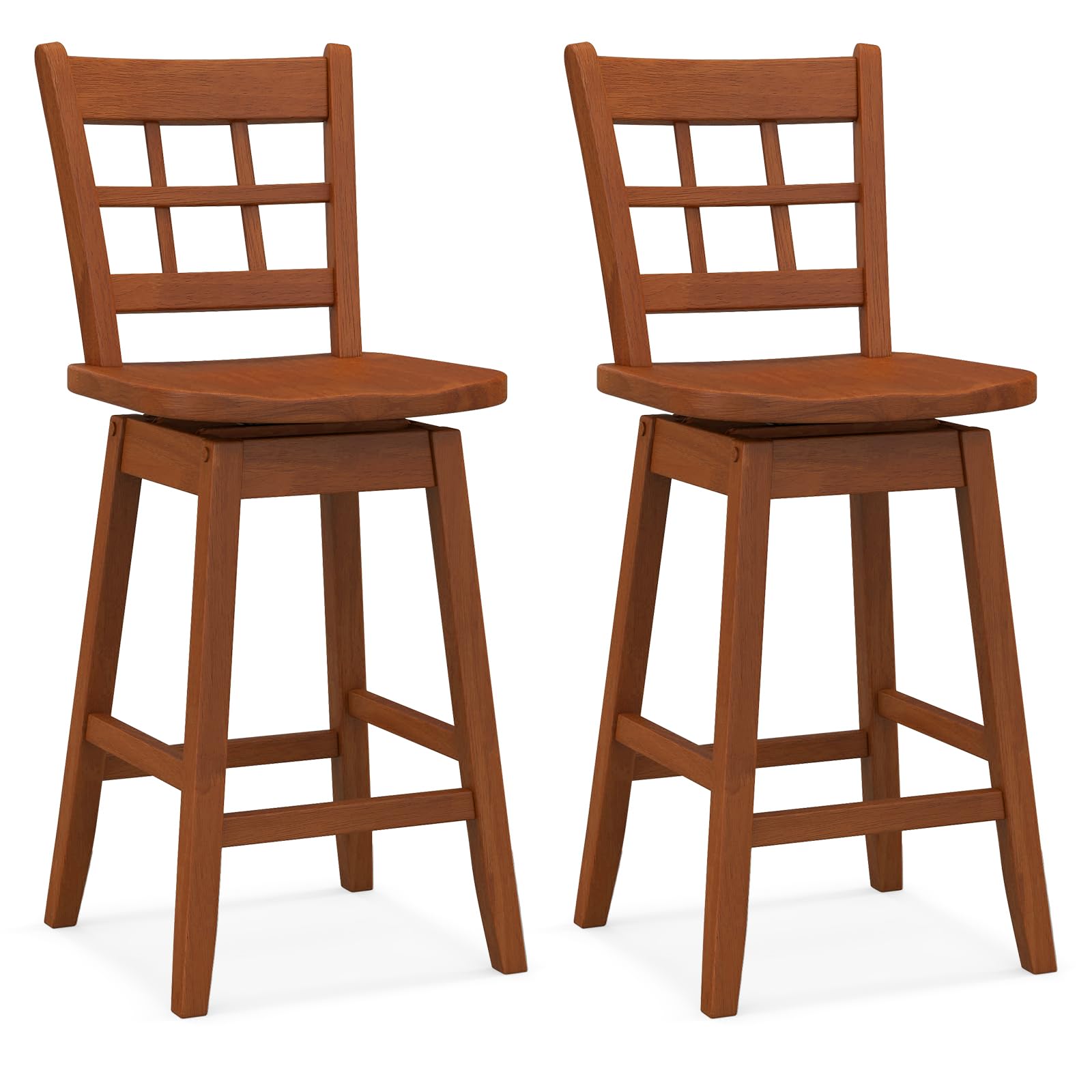 KOMFOTT 24.5" Bar Stools Set of 2/4, Farmhouse Swivel Barstools with 6-Grid Hollow Back & Ergonomic Contoured Seat, Footrest