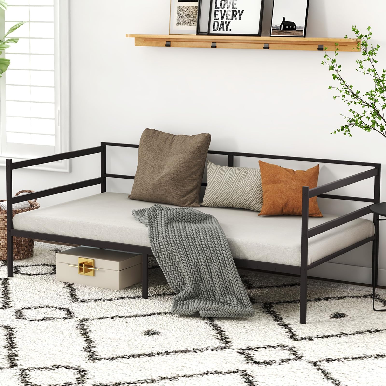 KOMFOTT Metal Twin Daybed with Heavy Duty Slat Support, Space Saving Sofa Bed