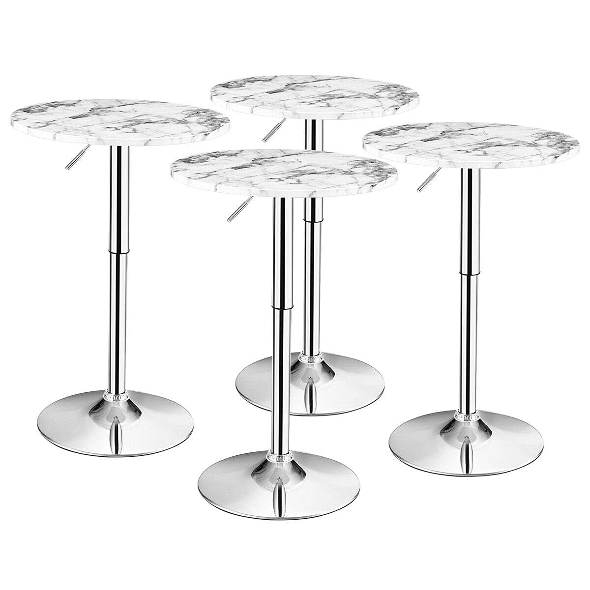 KOMFOTT Round Pub Table Height Adjustable, 360° Swivel Cocktail Pub Table with Sliver Leg and Base