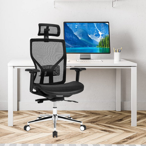 KOMFOTT Ergonomic Office Chair, High-Back Mesh Executive Chair, with Adjustable Headrest, 3D Armrest, Lumbar Support, Reclining Backrest