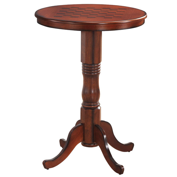 KOMFOTT Round Dining Table, Wooden Pub Pedestal Side Table W/Chessboard, Adjustable Foot Pads