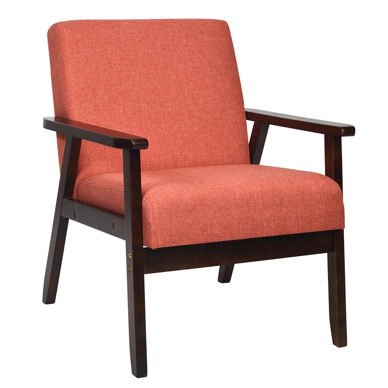KOMFOTT Armrest Accent Chair, Upholstered Linen Fabric Lounge Chair with Rubber Wood Legs, Comfortable Backrest