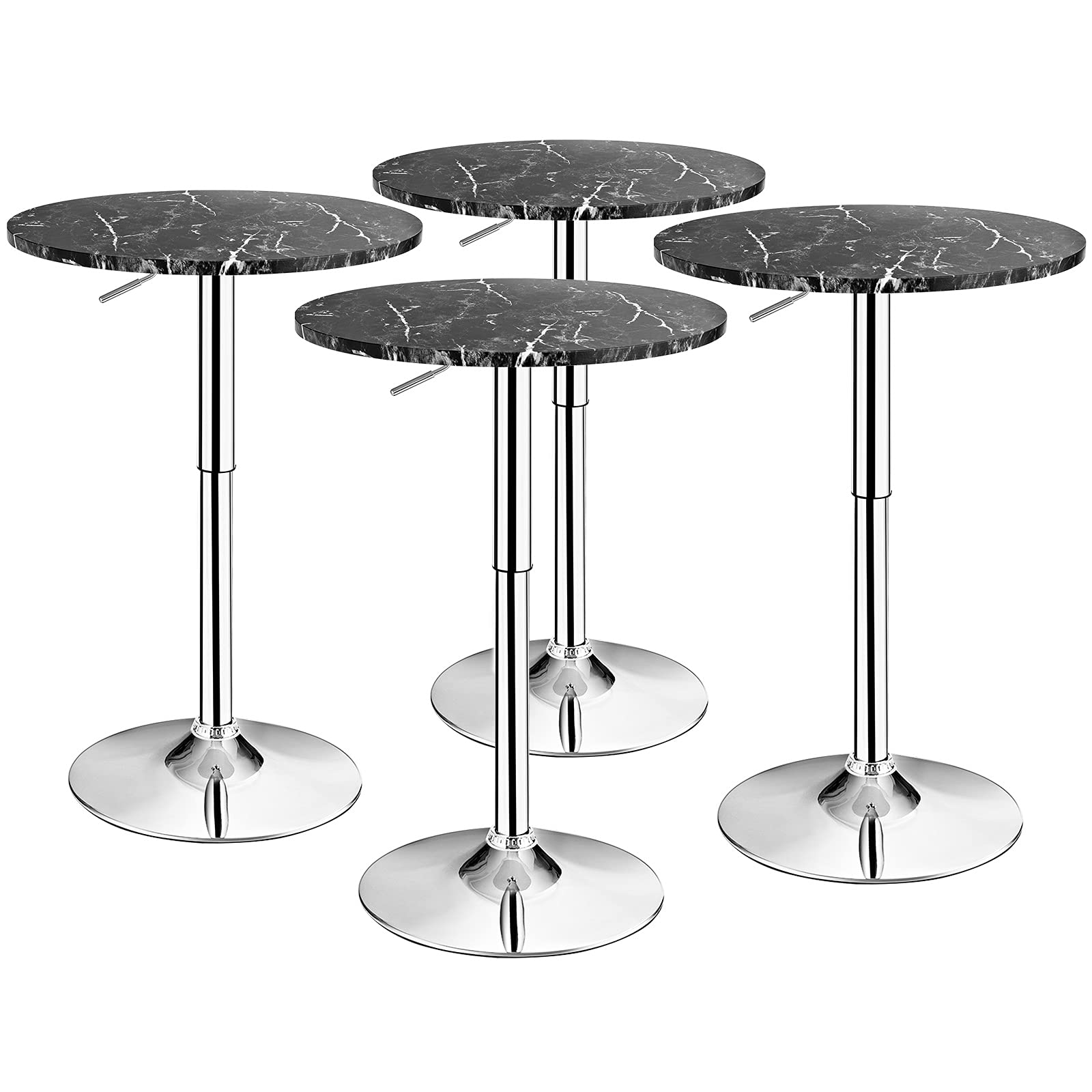 KOMFOTT Round Pub Table Height Adjustable, 360° Swivel Cocktail Pub Table with Sliver Leg and Base