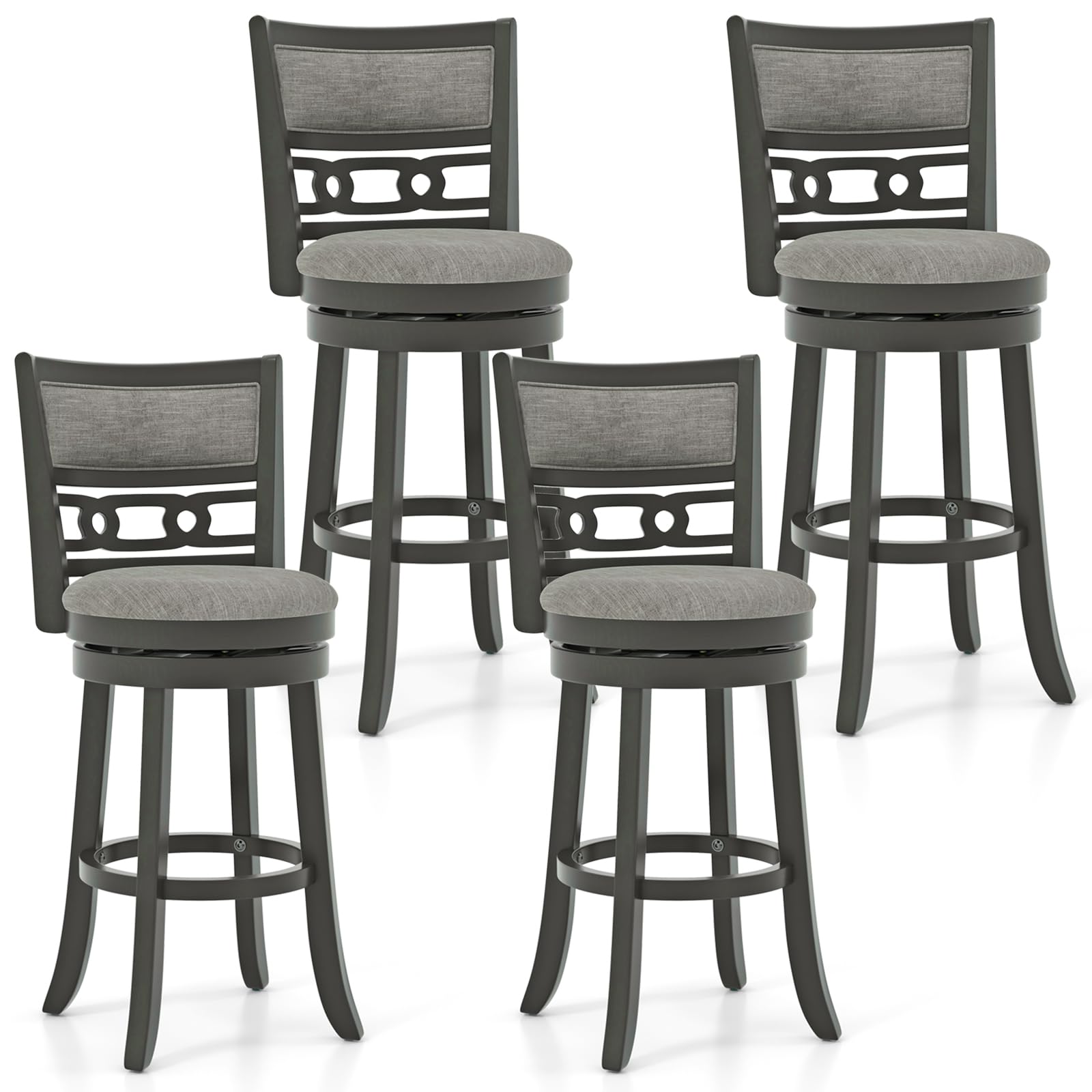 KOMFOTT Bar Stools Set of 1/2/4, Upholstered Bar Height Bar Chair with Wooden Frame, Swivel Seat & Footrest