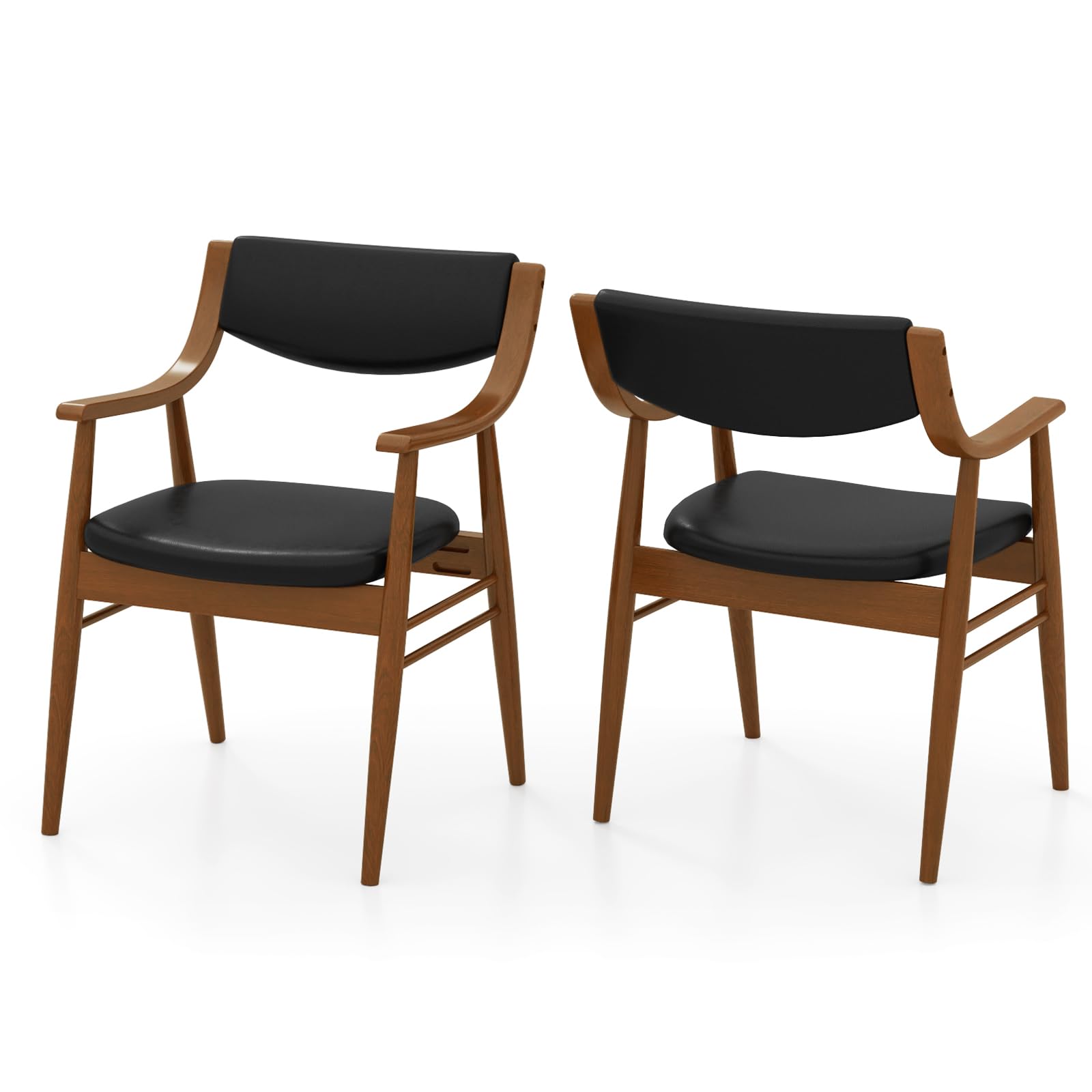 KOMFOTT Wooden Dining Chairs Set of 2/4, PU Leather Upholstered Kitchen Chairs w/Padded Seat & Back, Rubber Wood Frame