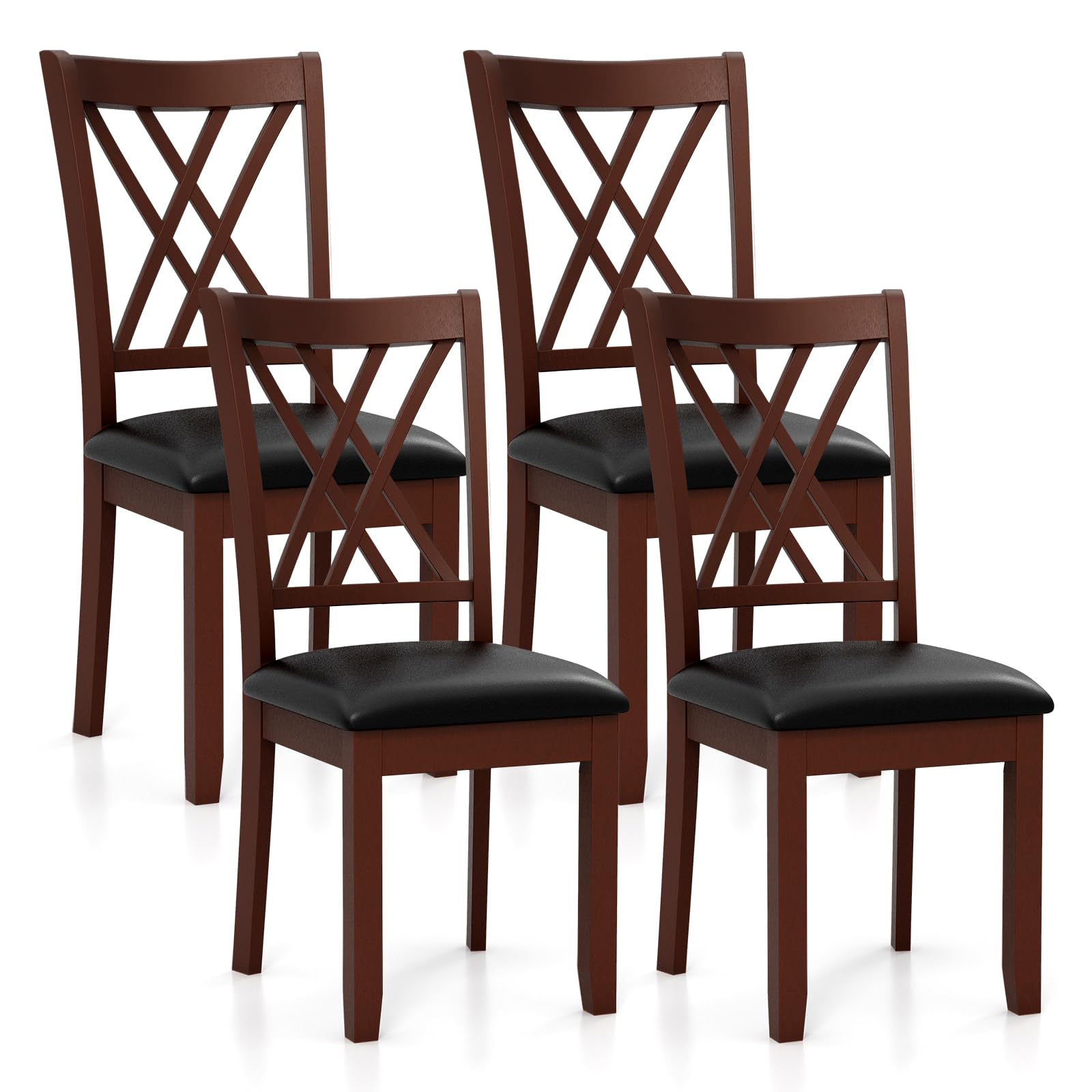 KOMFOTT Wood Dining Chairs Set of 2, Faux Leather Upholstered Kitchen Chairs with Rubber Wood Legs, Padded Seat