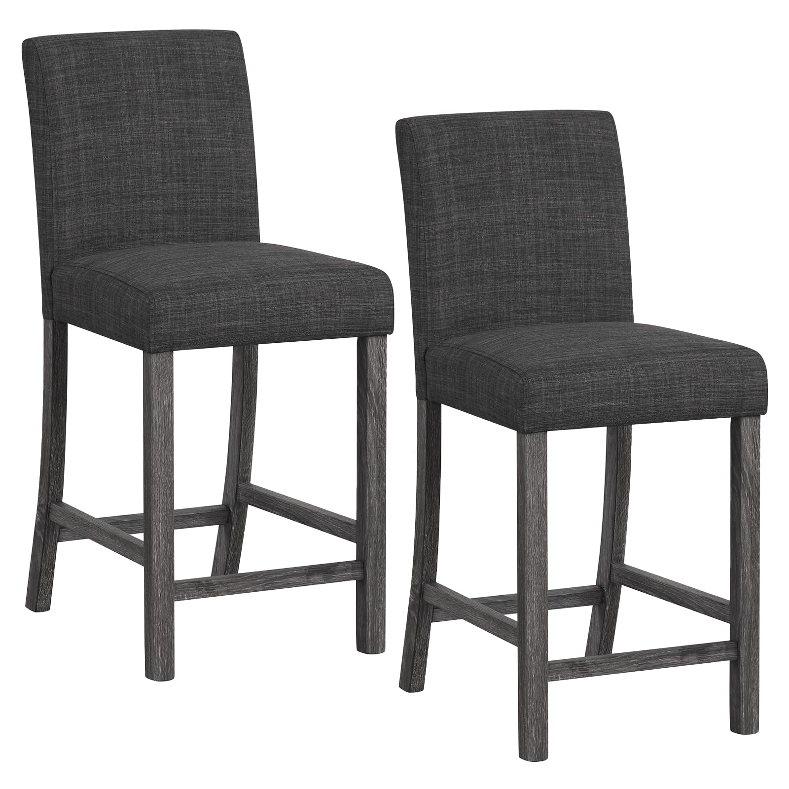 KOMFOTT Upholstered Counter Height Stools Set of 2, Bar Stools w/Ergonomic Backrest, Solid Wood Frame