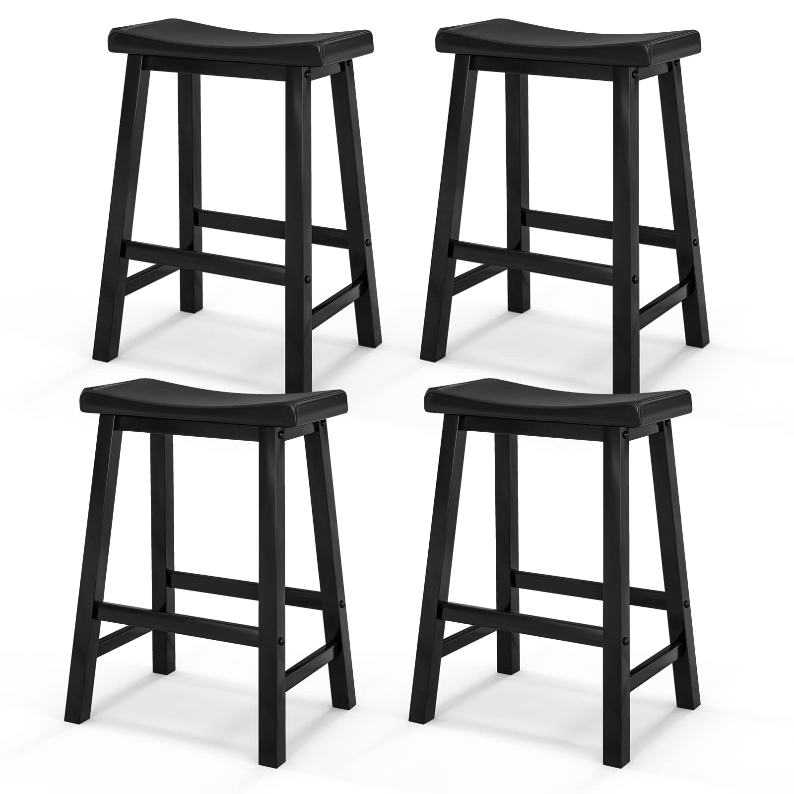 KOMFOTT Saddle Stools Set of 2/4, 24-inch Counter Height Barstools with Solid Wood Legs & Footrests