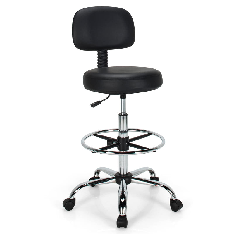 KOMFOTT PU Leather Drafting Chair, Tall Office Chair with Retractable Mid Back, Standing Desk Chair with Adjustable Foot Ring