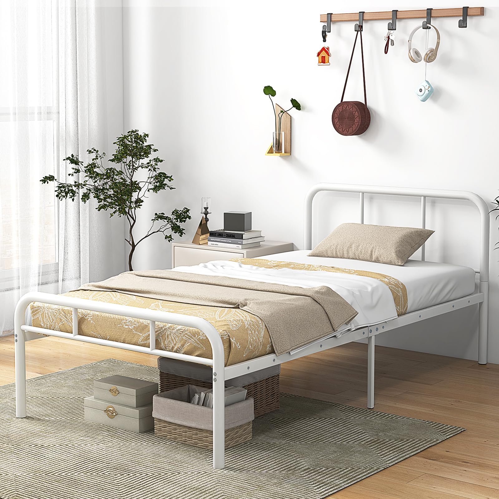 KOMFOTT Metal Platform Bed Frame with Headboard & Footboard