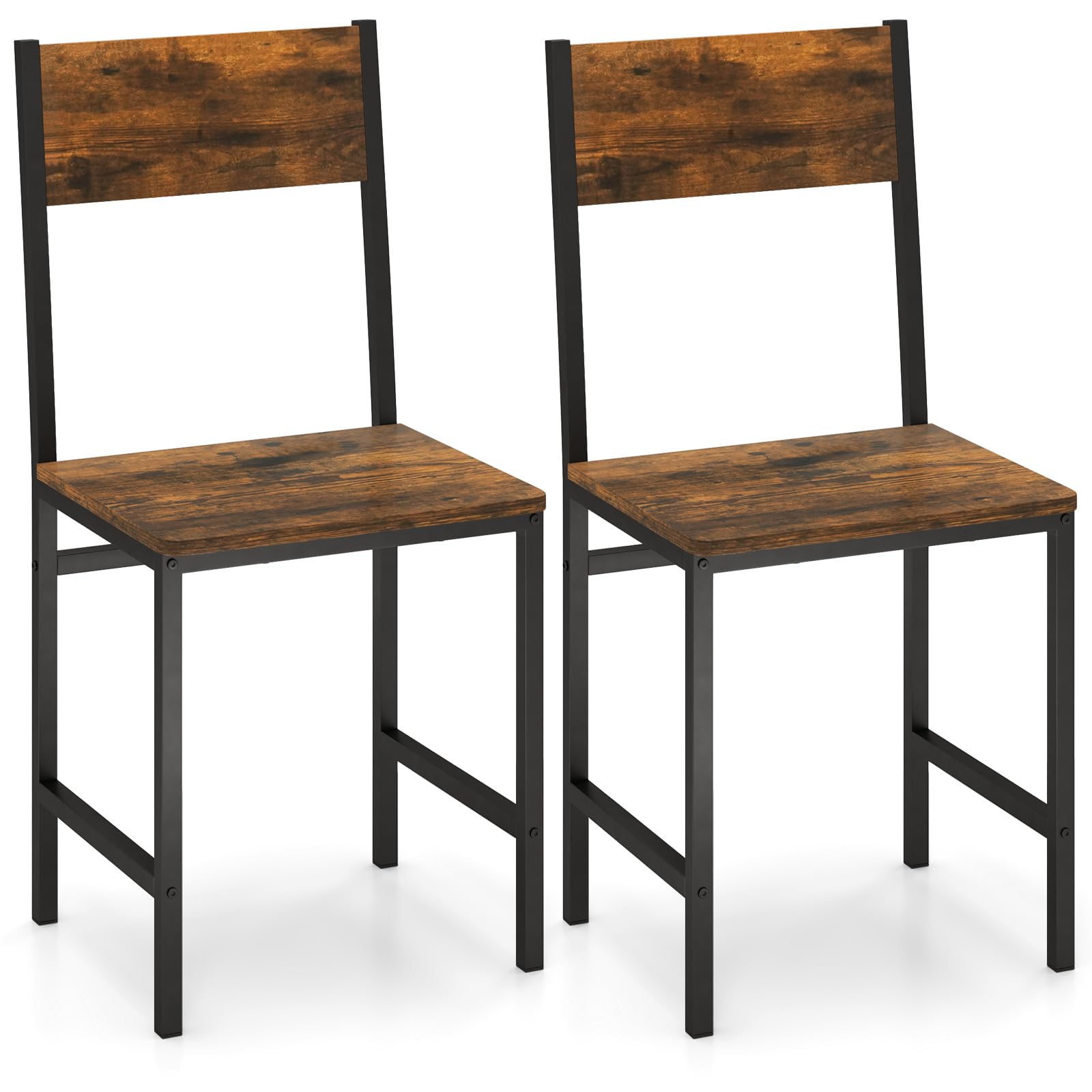 KOMFOTT Dining Chairs Set of 2/4 with Metal Legs, Slanted Back, Rustic Wood Grain