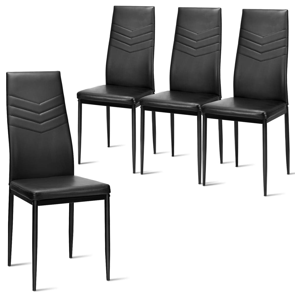 KOMFOTT Set of 4 Dining Chairs, High Back Dining Side Chairs w/PVC Leather & Non-Slip Feet Pads