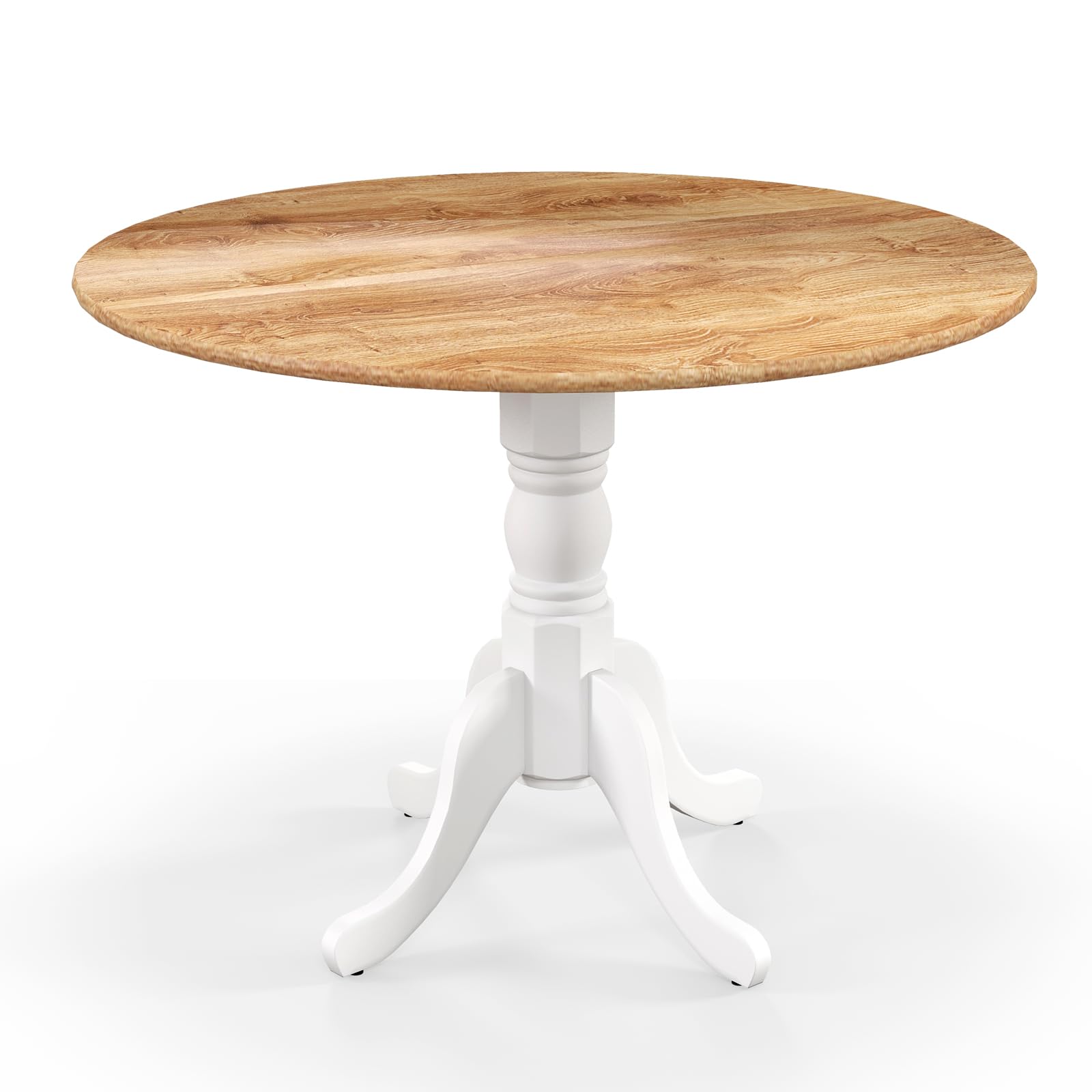 KOMFOTT Round Dining Table, 40" D X 29" H, Rubber Wood Pedestal Table W/Round Tabletop & Curved Trestle Legs