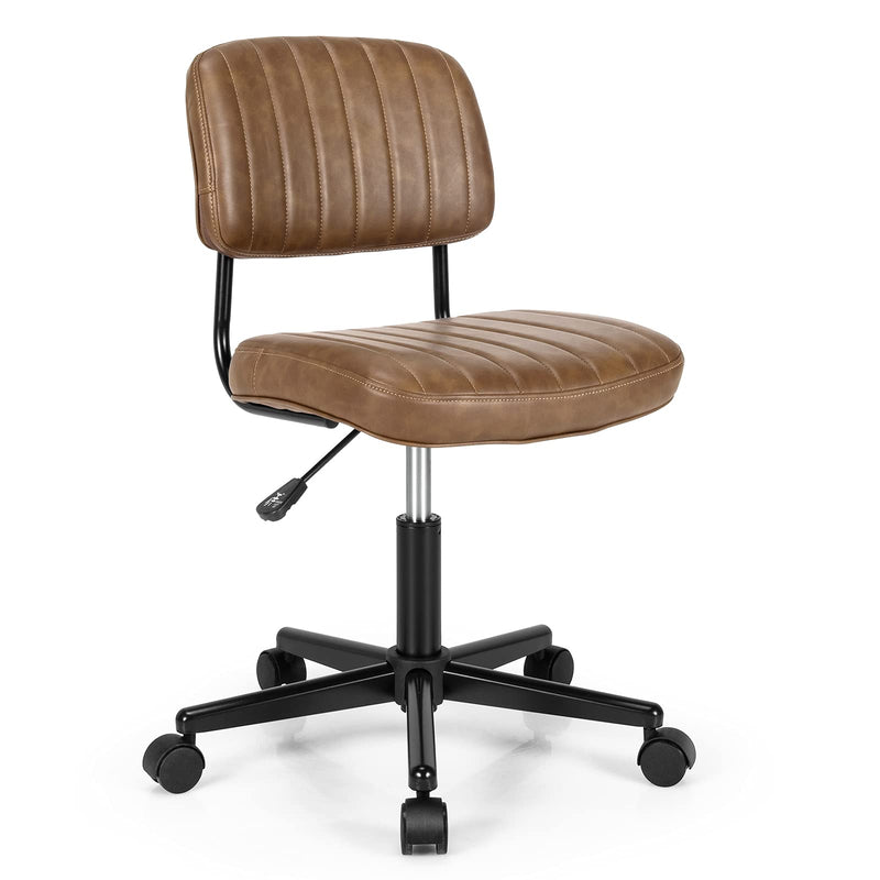KOMFOTT Leather Office Chair, Retro Swivel Rolling Task Chair Height Adjustable PU Leisure Office Chair
