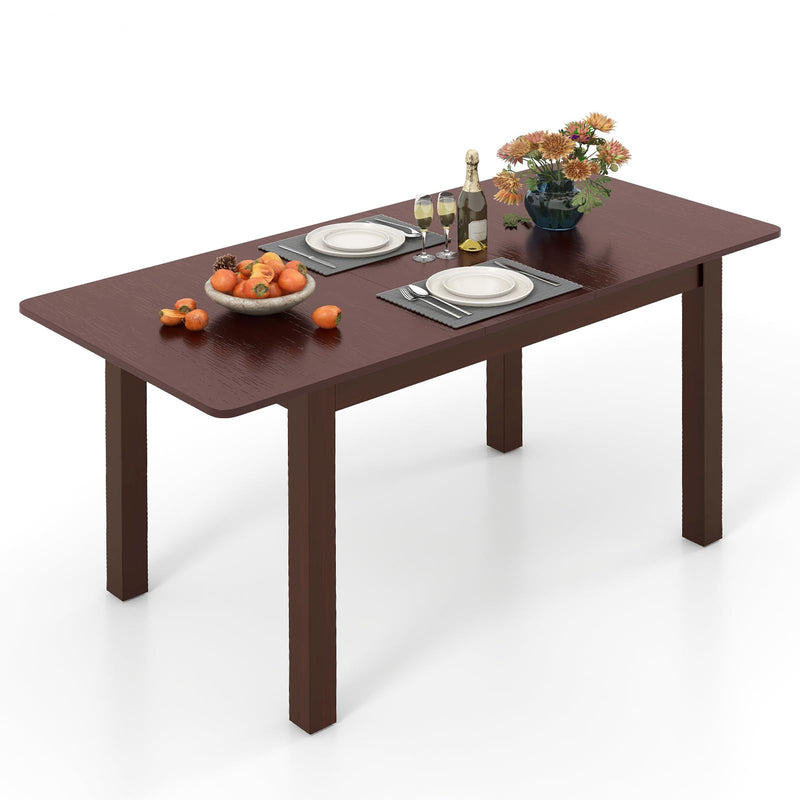 KOMFOTT Extendable Dining Table for 4, 60" Folding Kitchen Table w/Rubber Wood Frame & Safety Locks