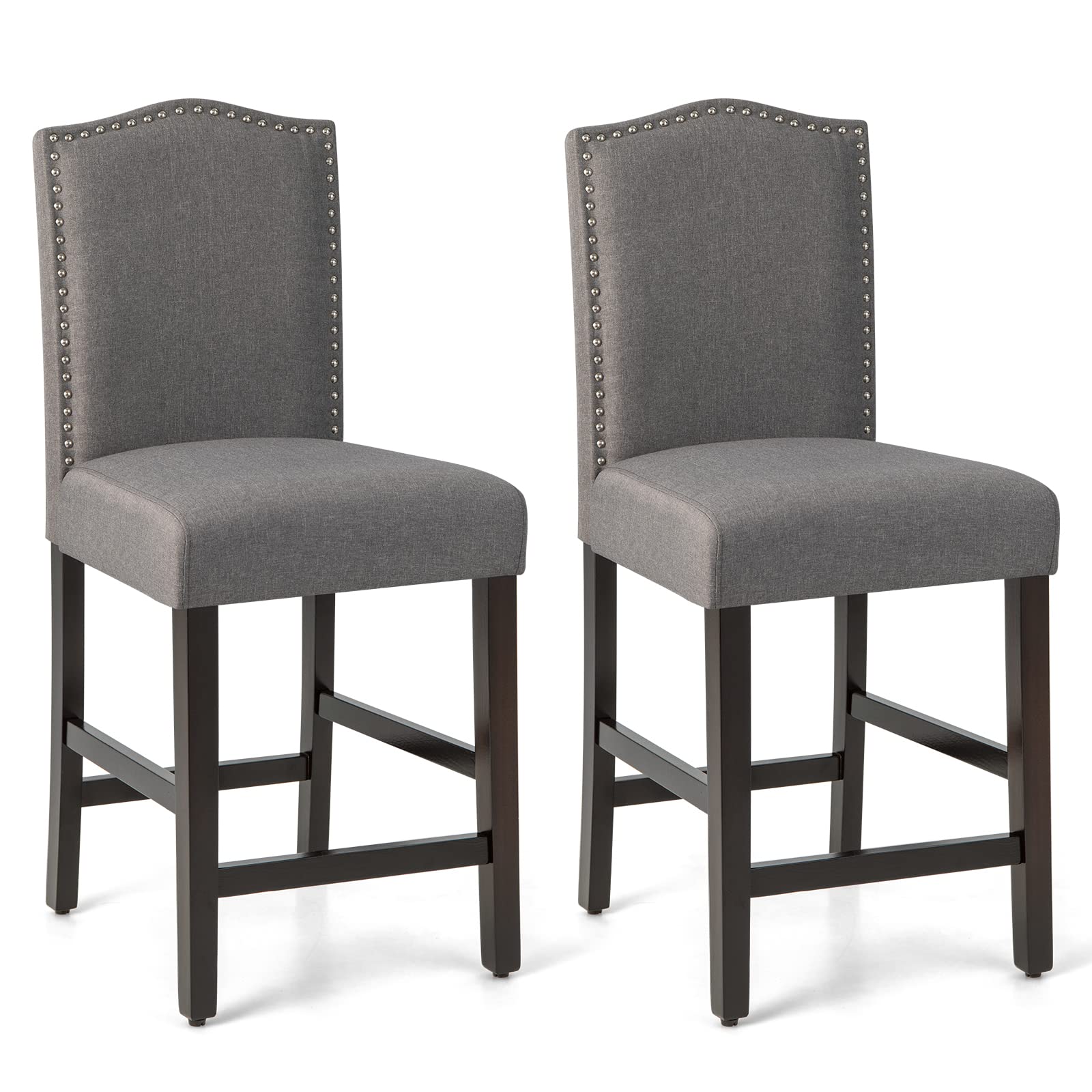 KOMFOTT Bar Stools Set of 2, 25" Counter Height Bar Dining Chairs with Rubber Wood Legs, Footrest