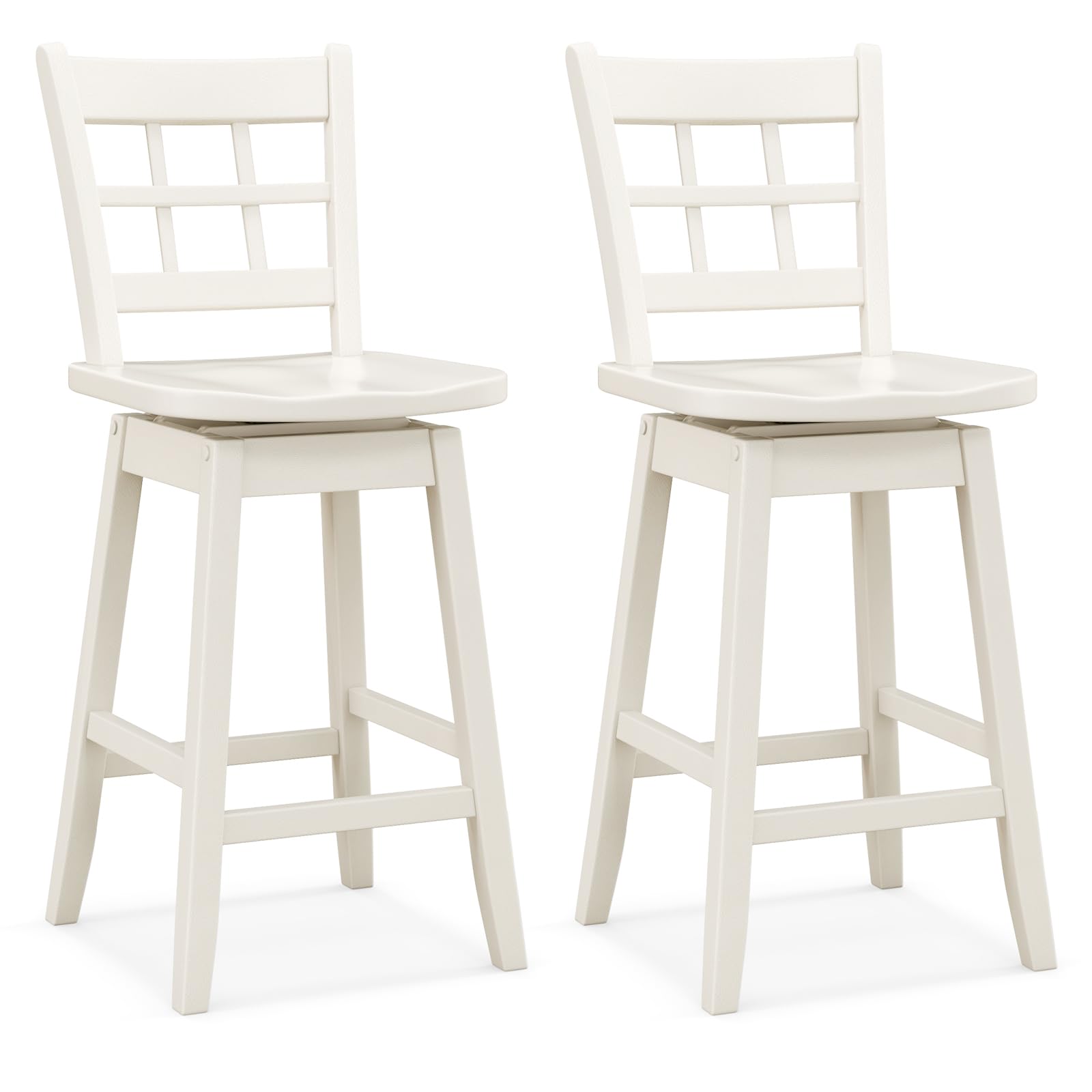 KOMFOTT 24.5" Bar Stools Set of 2/4, Farmhouse Swivel Barstools with 6-Grid Hollow Back & Ergonomic Contoured Seat, Footrest