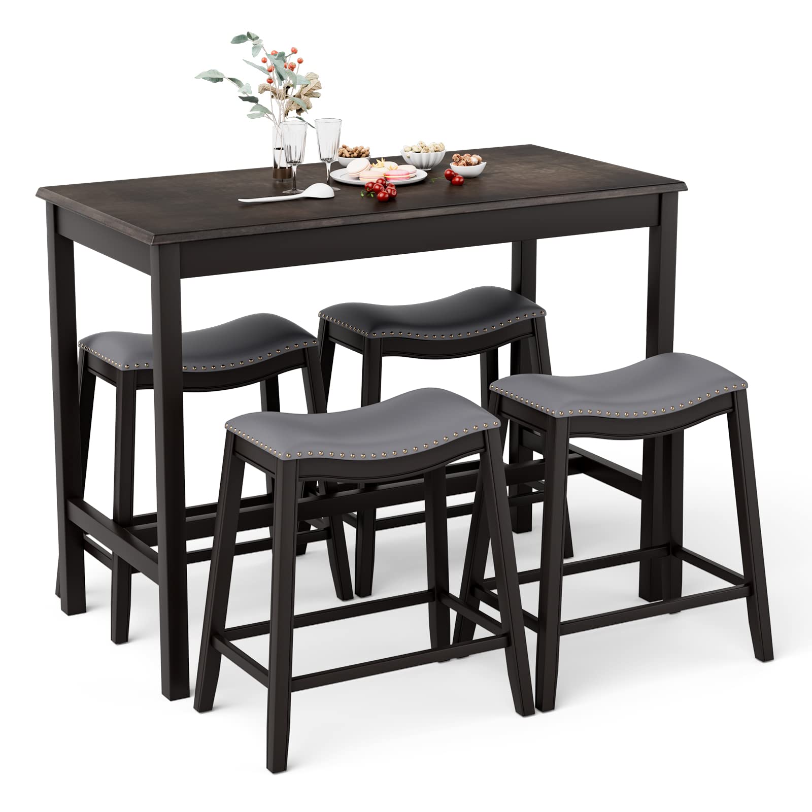 KOMFOTT Dining Table Set for 4, Kitchen Counter Height Table w/ 4 Stools, 5 Piece Bistro Table Set