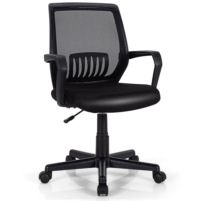 KOMFOTT Office Chair, Mesh Desk Chairs with Wheels, Lumbar Support, Waterfall Seat