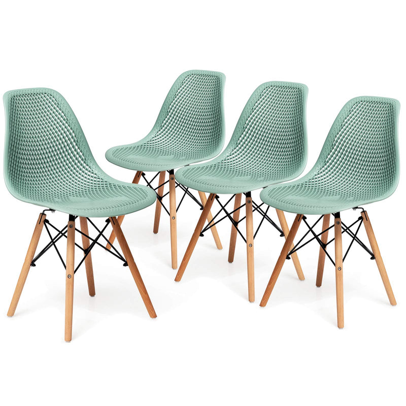 KOMFOTT Set of 2/4 Modern Dining Chairs, Outdoor Indoor Shell PP Lounge Side Chairs with Mesh Design, Beech Wood Legs