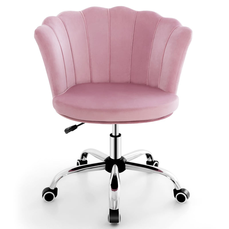 KOMFOTT Velvet Office Desk Chair Pink, Modern Vanity Chair with Seashell Back