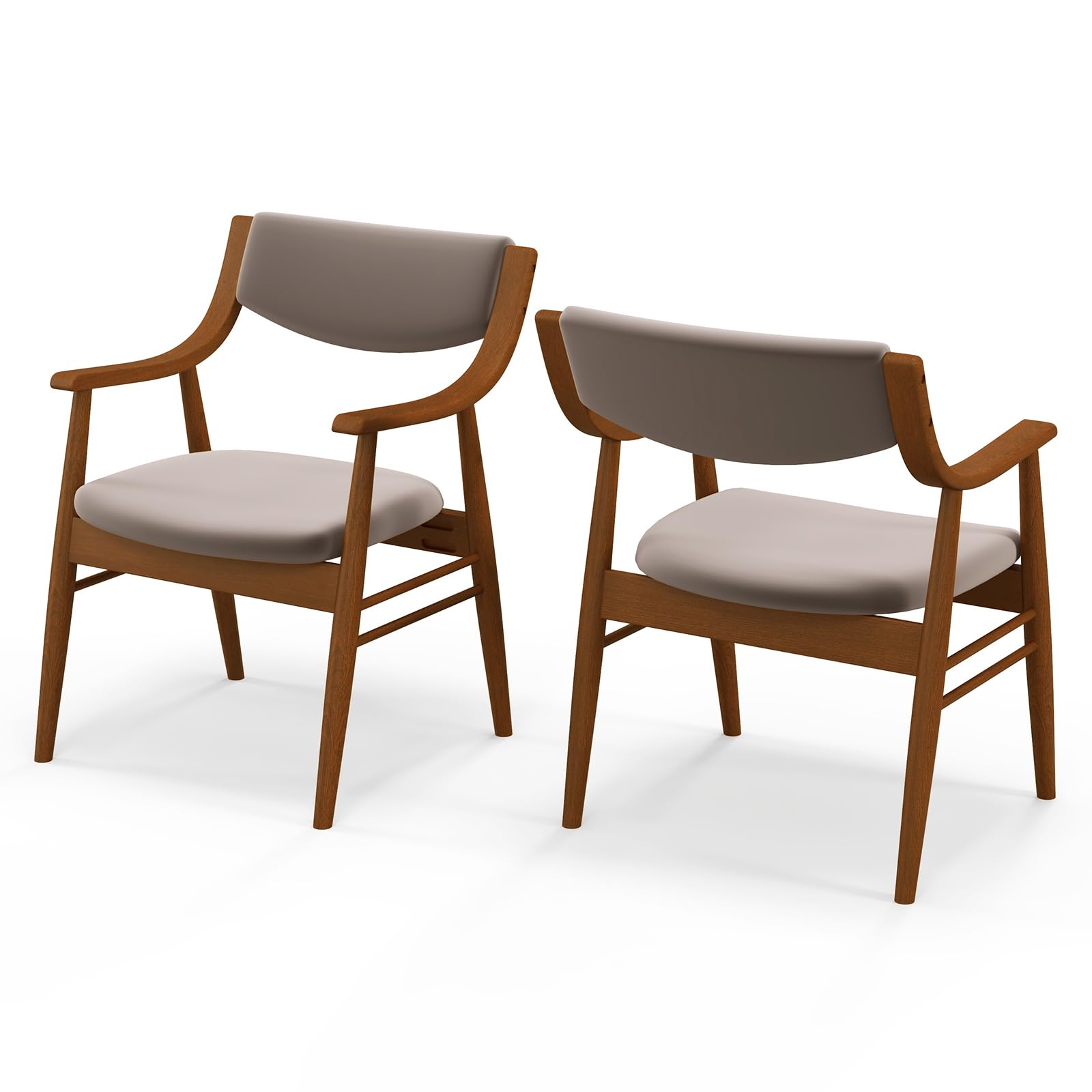 KOMFOTT Wooden Dining Chairs Set of 2/4, PU Leather Upholstered Kitchen Chairs w/Padded Seat & Back, Rubber Wood Frame