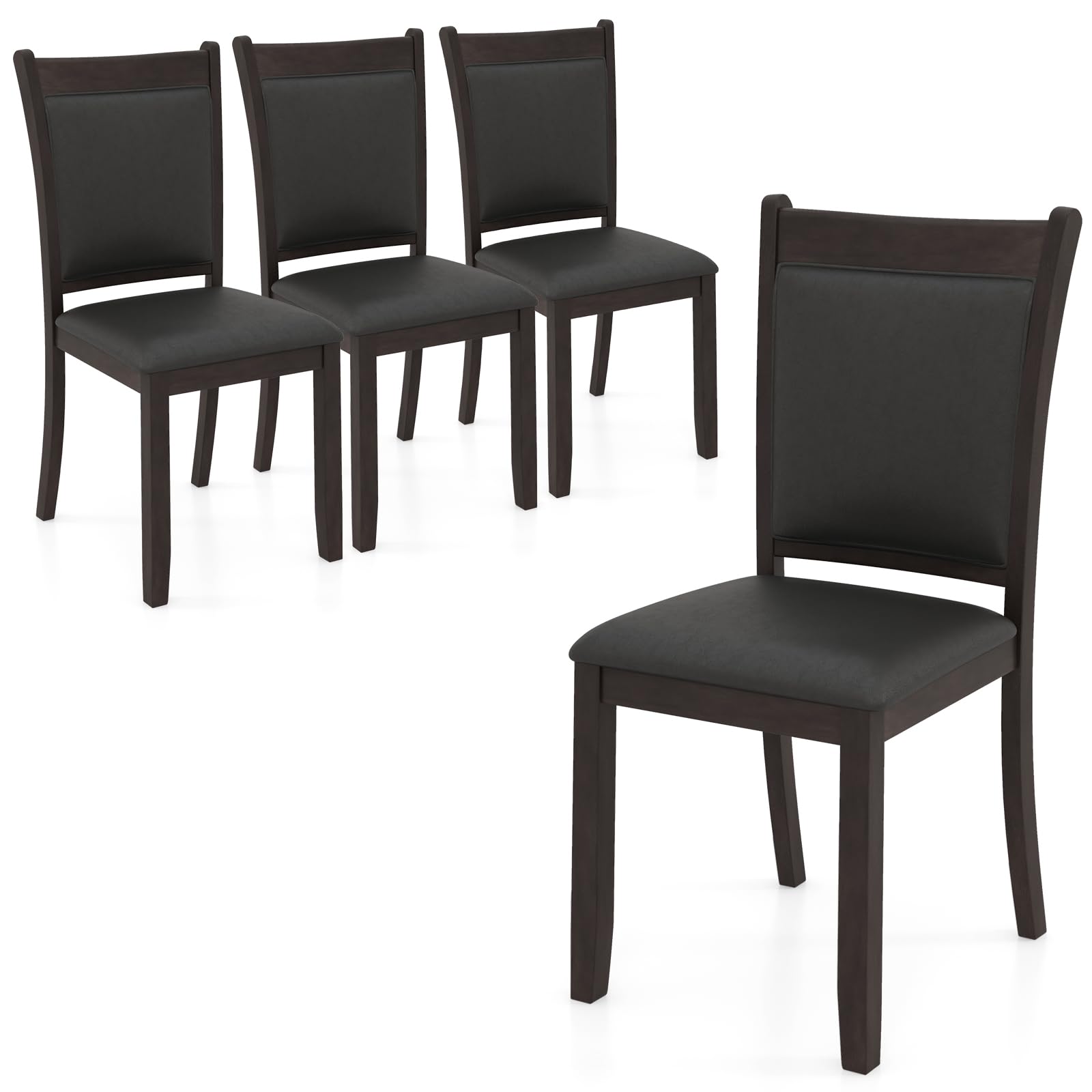 KOMFOTT Wooden Dining Chairs Set of 2/4, Modern Armless Kitchen Chairs w/Padded Backrest & Seat, Rubber Wood Frame