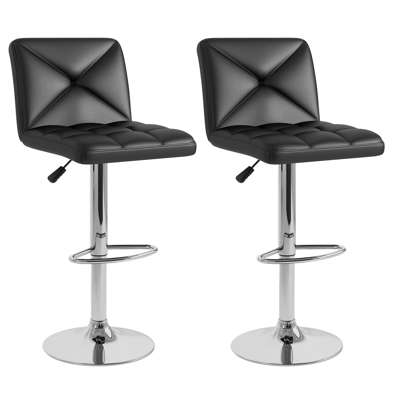 KOMFOTT Bar Stools Set of 2/4, Modern PU Leather Swivel Counter Height Bar Stools with Back, Heavy-Duty Metal Base & Footrest