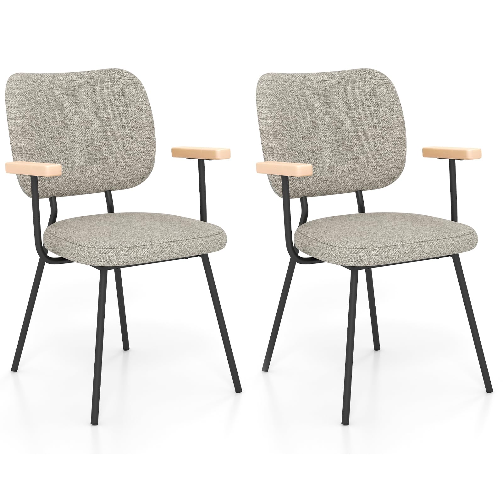 KOMFOTT Modern Fabric Dining Chair Set of 2/4, Padded Armchairs with Linen Fabric, Sturdy Metal Legs, Curved Backrest