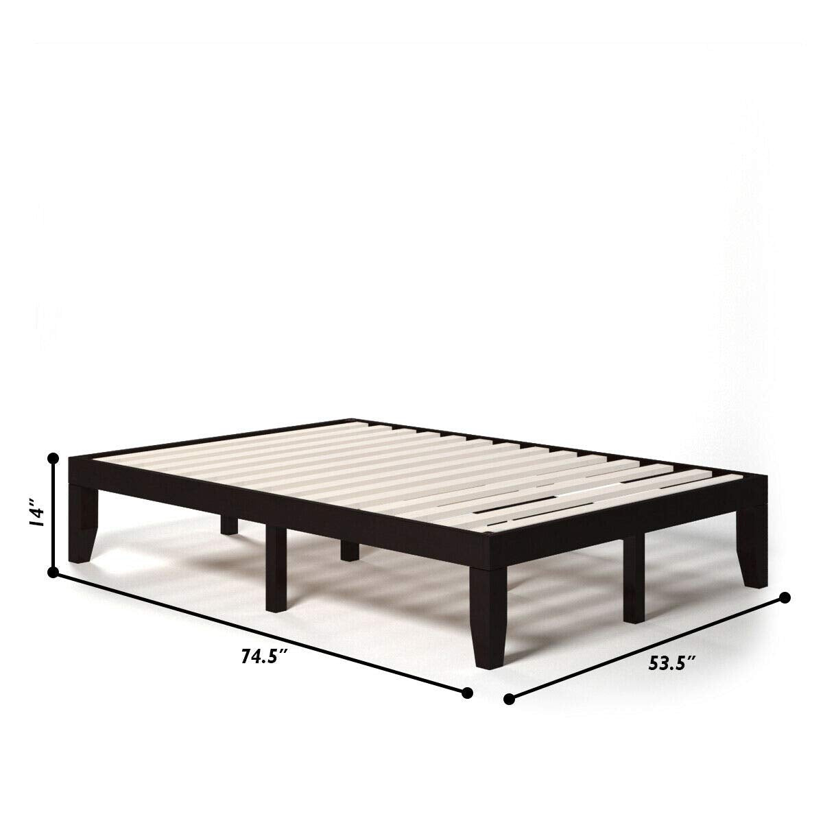 KOMFOTT 14 Inches Wood Platform Bed Frame, Solid Wood Mattress Foundation with Rubber Wood Frame