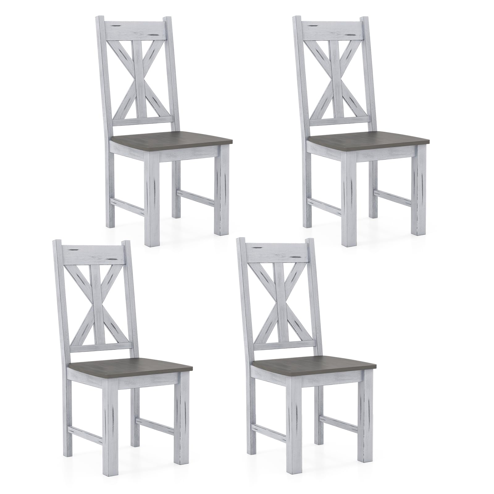 KOMFOTT Retro Wooden Dining Chairs Set of 2, Farmhouse Kitchen Chairs w/Rubber Wood Frame, Elegant Hollowed Backrest