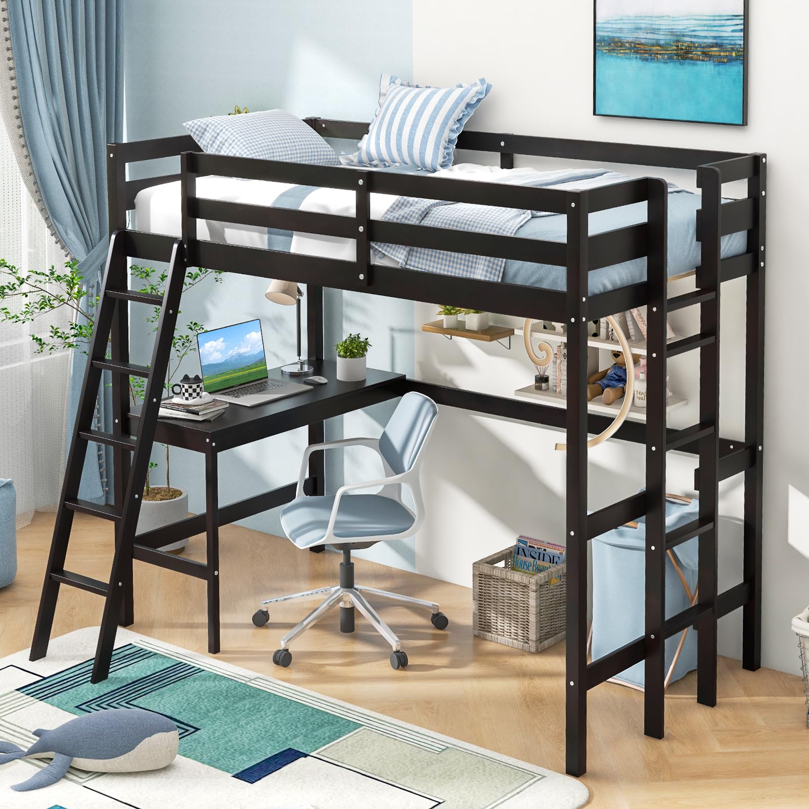 Full size loft bed with desk for adults best sale