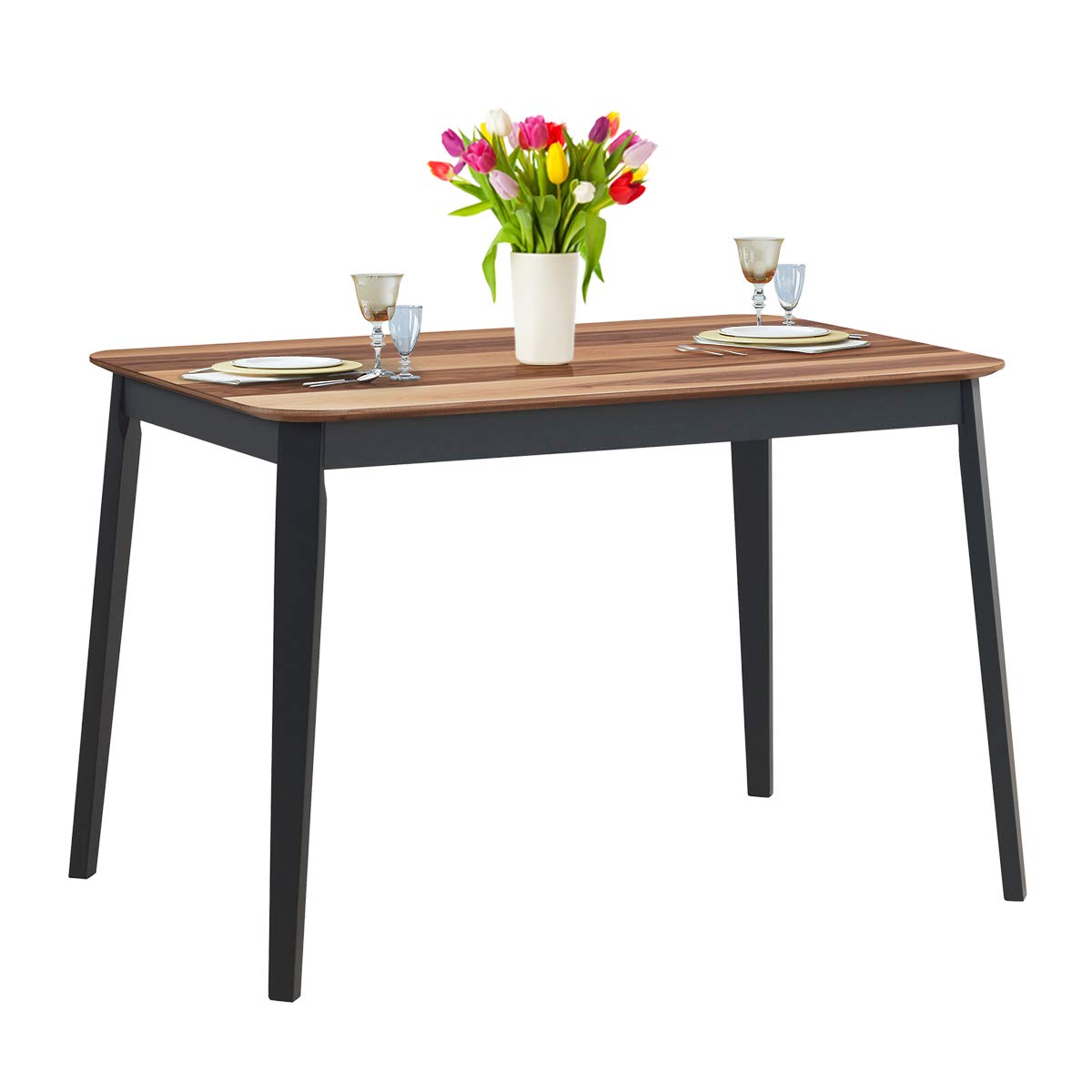 KOMFOTT 43.5" L Rectangular Dining Table, Farmhouse Dinette Table w/ 4 Rubber Wood Legs