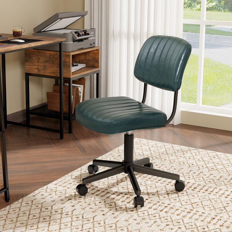 KOMFOTT Leather Office Chair, Retro Swivel Rolling Task Chair Height Adjustable PU Leisure Office Chair