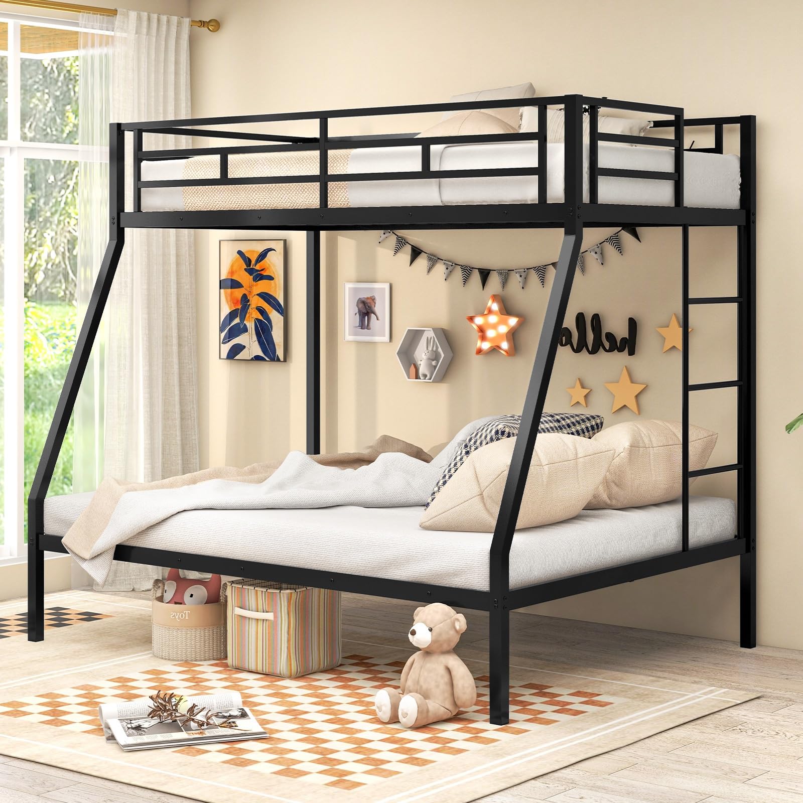 KOMFOTT Metal Twin Over Full Bunk Bed with Ladder and Steel Frame Support