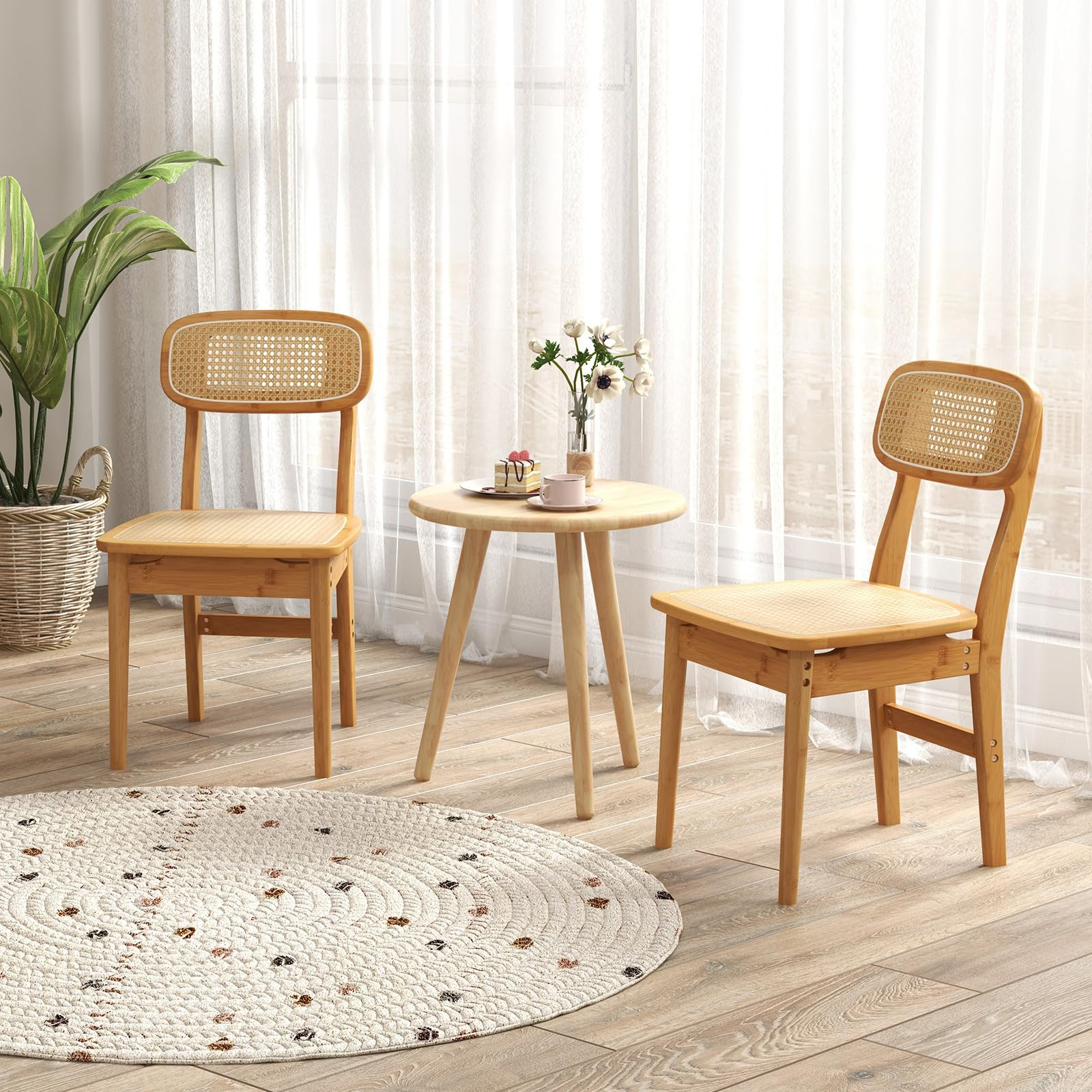 KOMFOTT Rattan Dining Chairs Set of 2/4, Bamboo Armless Dining Room Chairs