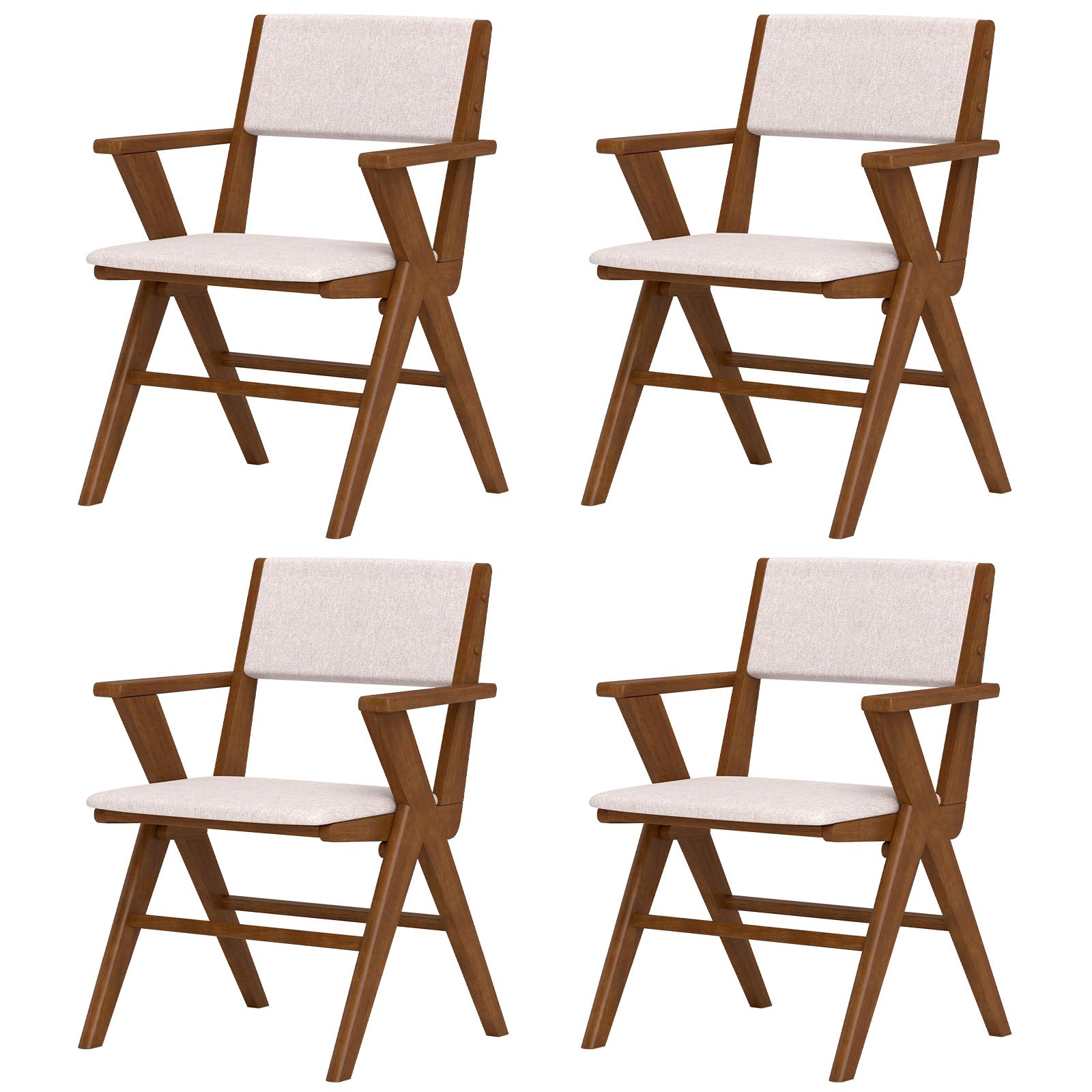 KOMFOTT Wooden Dining Chairs Set of 2/4 w/Armrests, Rubber Wood Frame, Padded Seat & Back