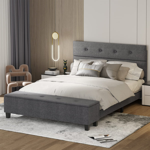 KOMFOTT Upholstered Bed Frame with Ottoman Storage